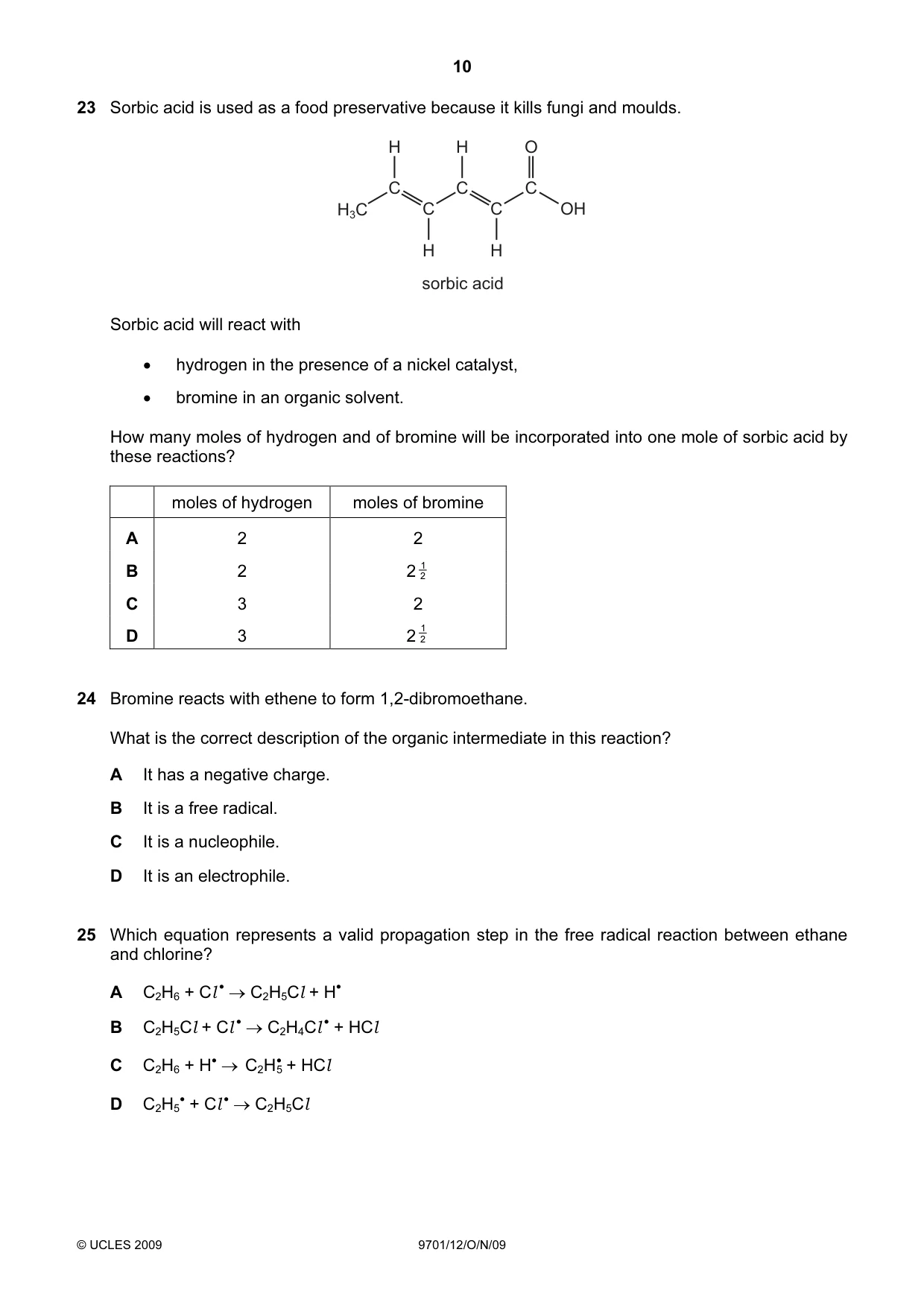 Cambridge A Level Chemistry 9701 2009 Oct/Nov Paper 1 · Variant 2 question paper, page 10 of 16