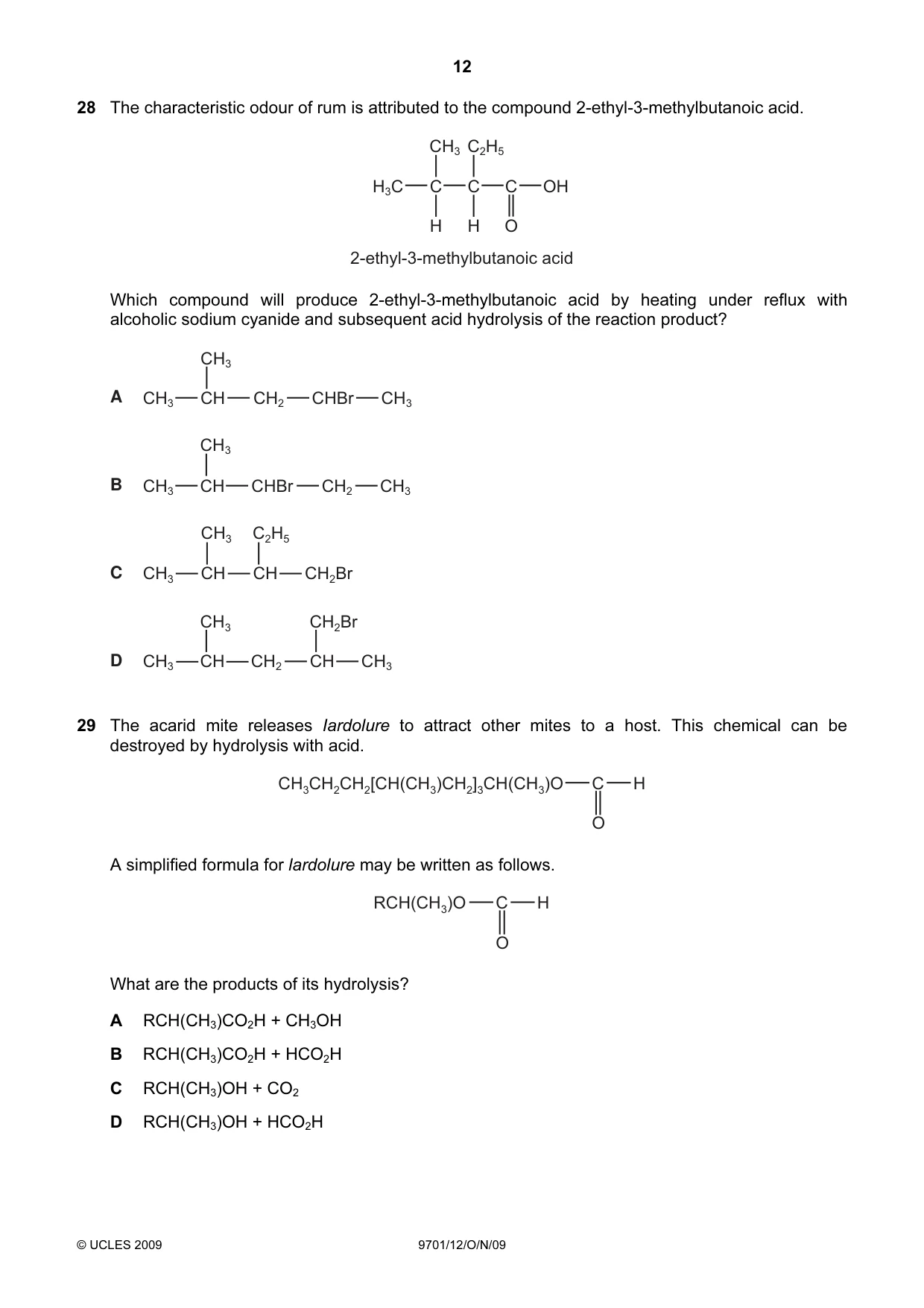 Cambridge A Level Chemistry 9701 2009 Oct/Nov Paper 1 · Variant 2 question paper, page 12 of 16