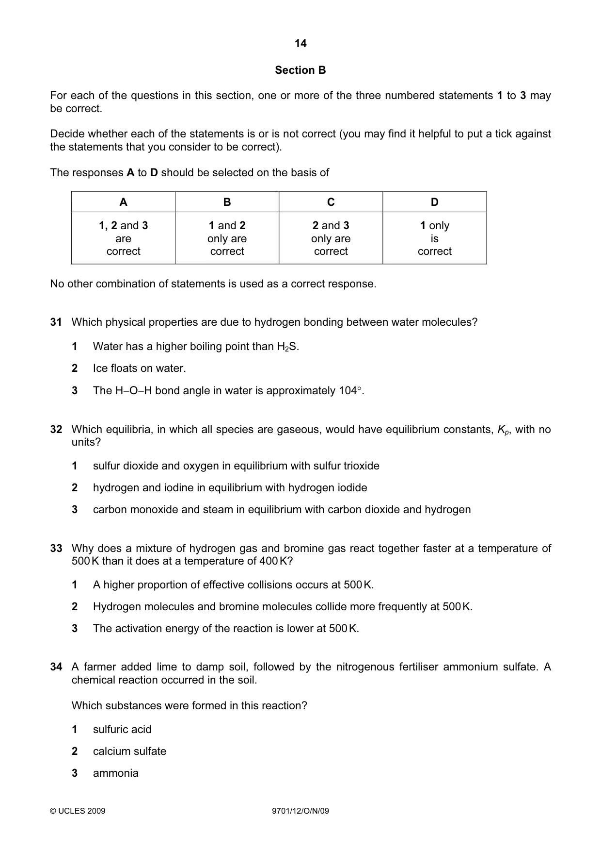 Cambridge A Level Chemistry 9701 2009 Oct/Nov Paper 1 · Variant 2 question paper, page 14 of 16