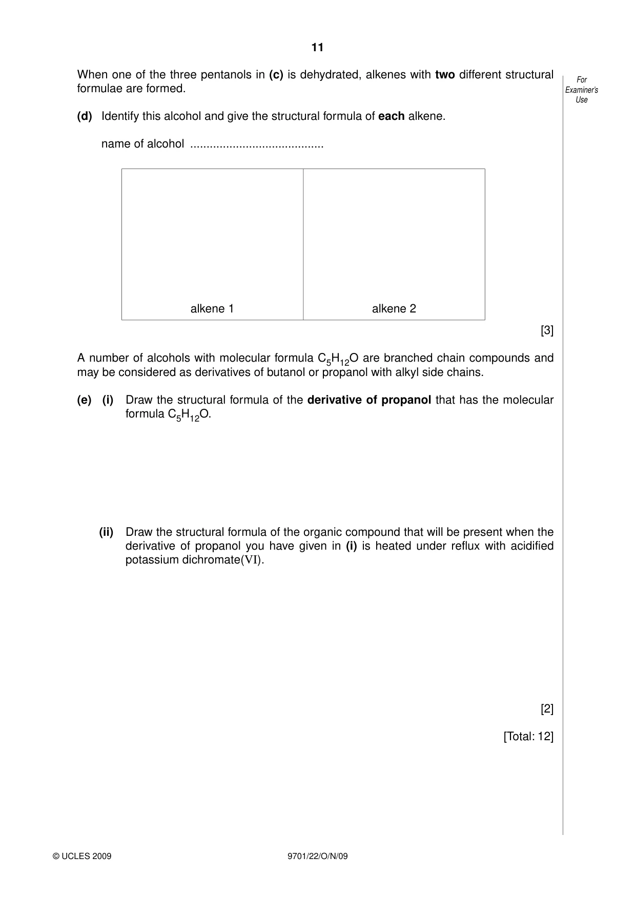 Cambridge A Level Chemistry 9701 2009 Oct/Nov Paper 2 · Variant 2 question paper, page 11 of 12