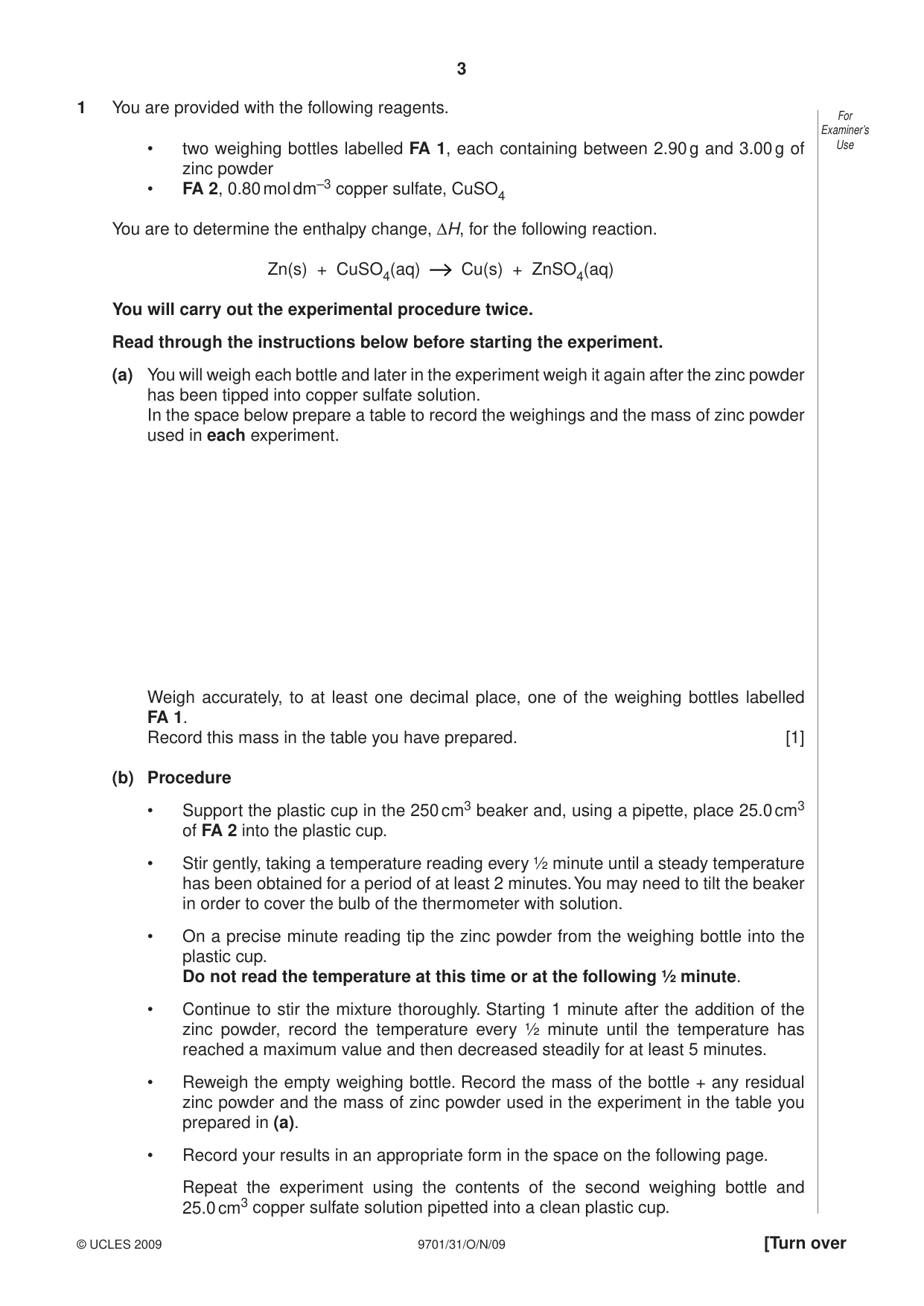 Cambridge A Level Chemistry 9701 2009 Oct/Nov Paper 3 · Variant 1 question paper, page 3 of 12