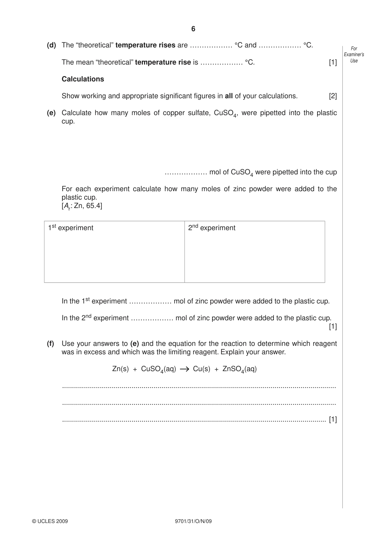 Cambridge A Level Chemistry 9701 2009 Oct/Nov Paper 3 · Variant 1 question paper, page 6 of 12