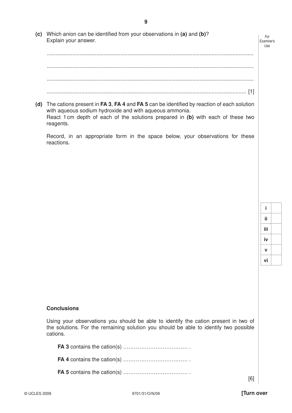 Cambridge A Level Chemistry 9701 2009 Oct/Nov Paper 3 · Variant 1 question paper, page 9 of 12