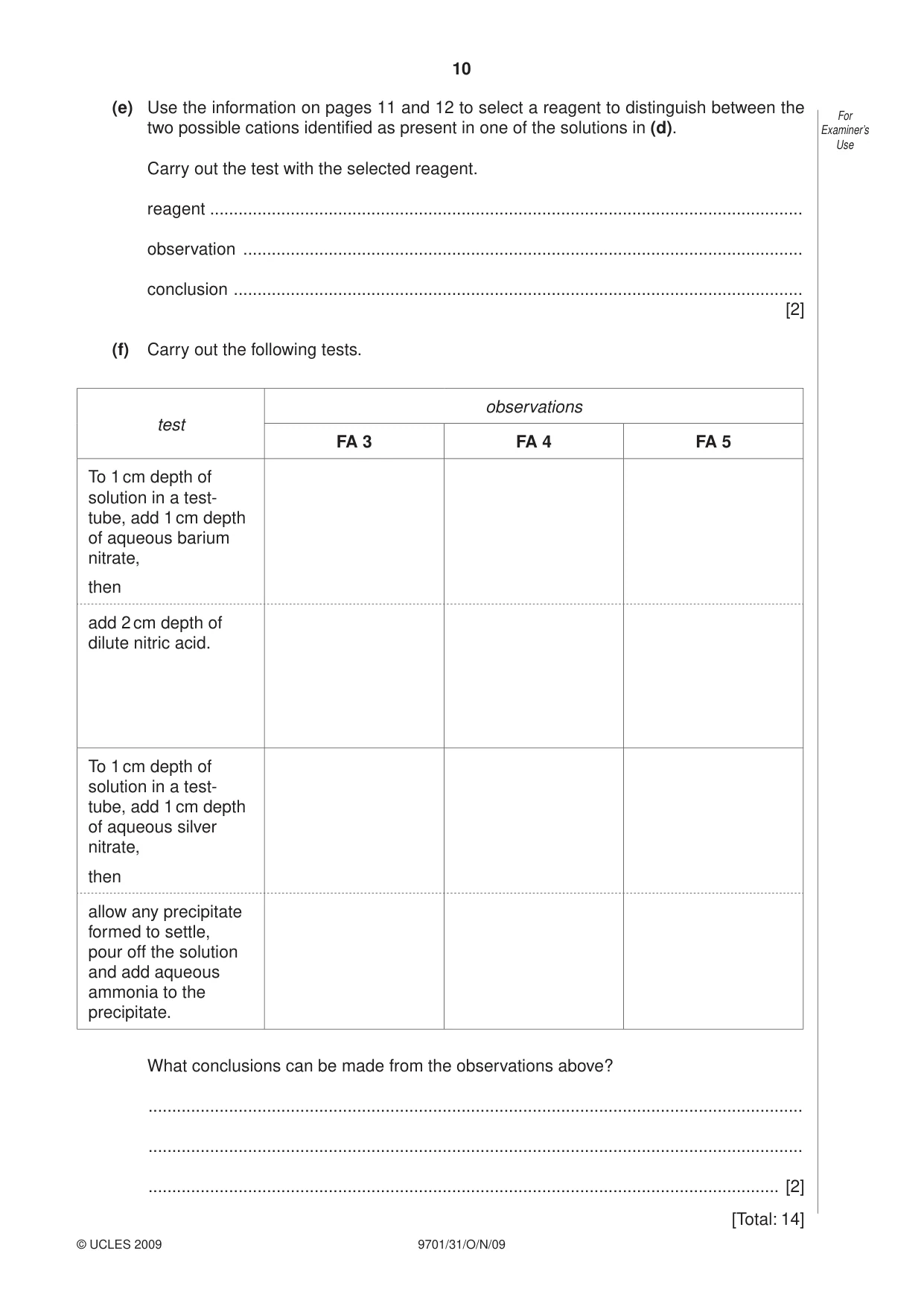 Cambridge A Level Chemistry 9701 2009 Oct/Nov Paper 3 · Variant 1 question paper, page 10 of 12
