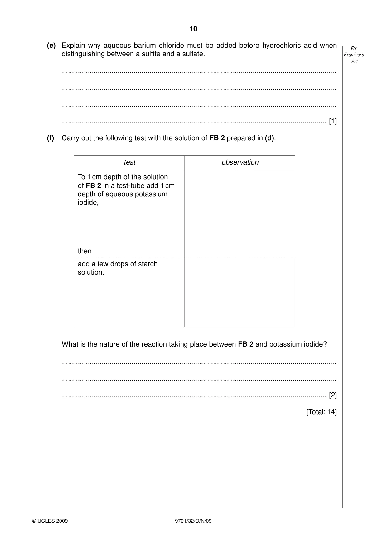 Cambridge A Level Chemistry 9701 2009 Oct/Nov Paper 3 · Variant 2 question paper, page 10 of 12