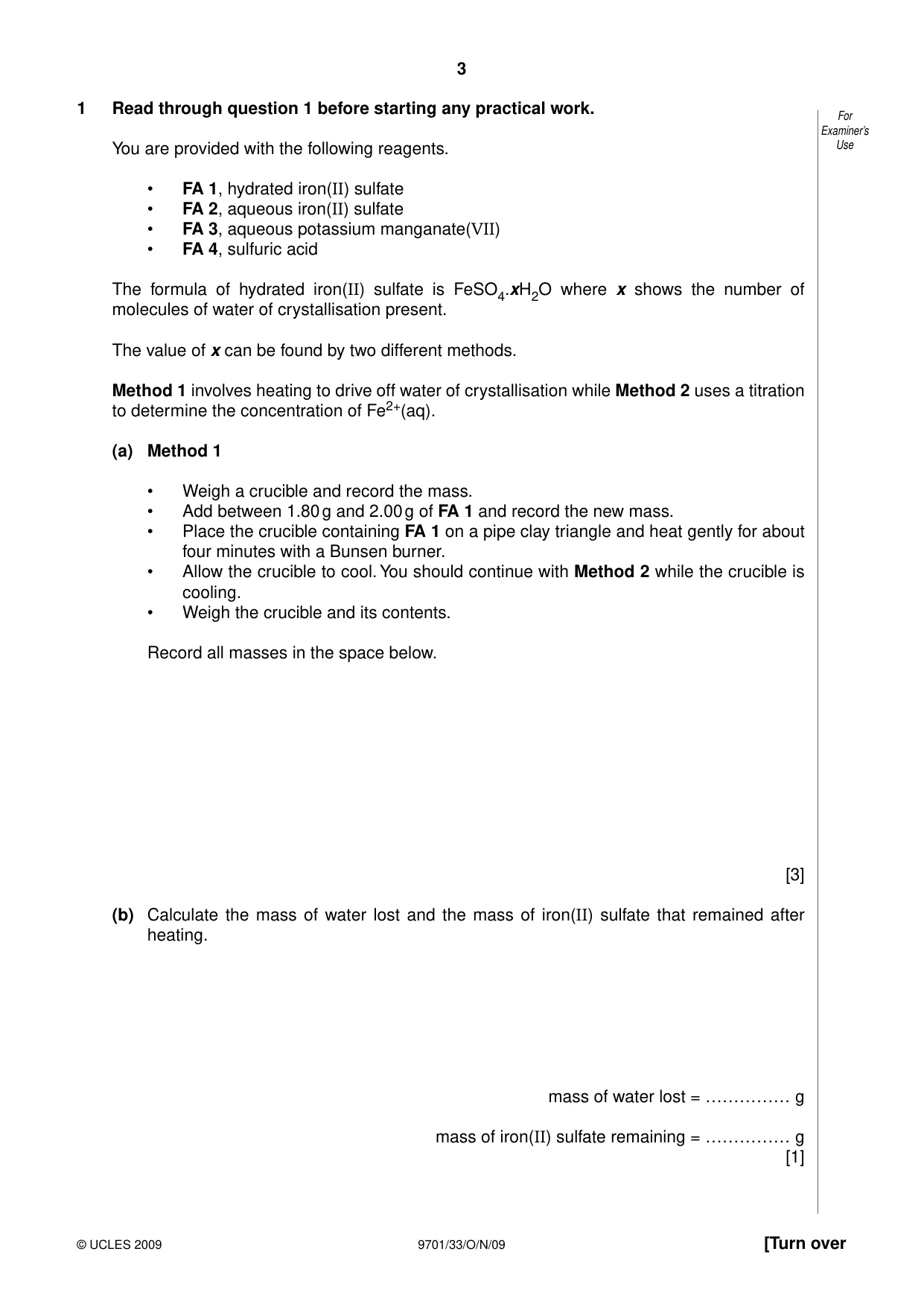 Cambridge A Level Chemistry 9701 2009 Oct/Nov Paper 3 · Variant 3 question paper, page 3 of 12