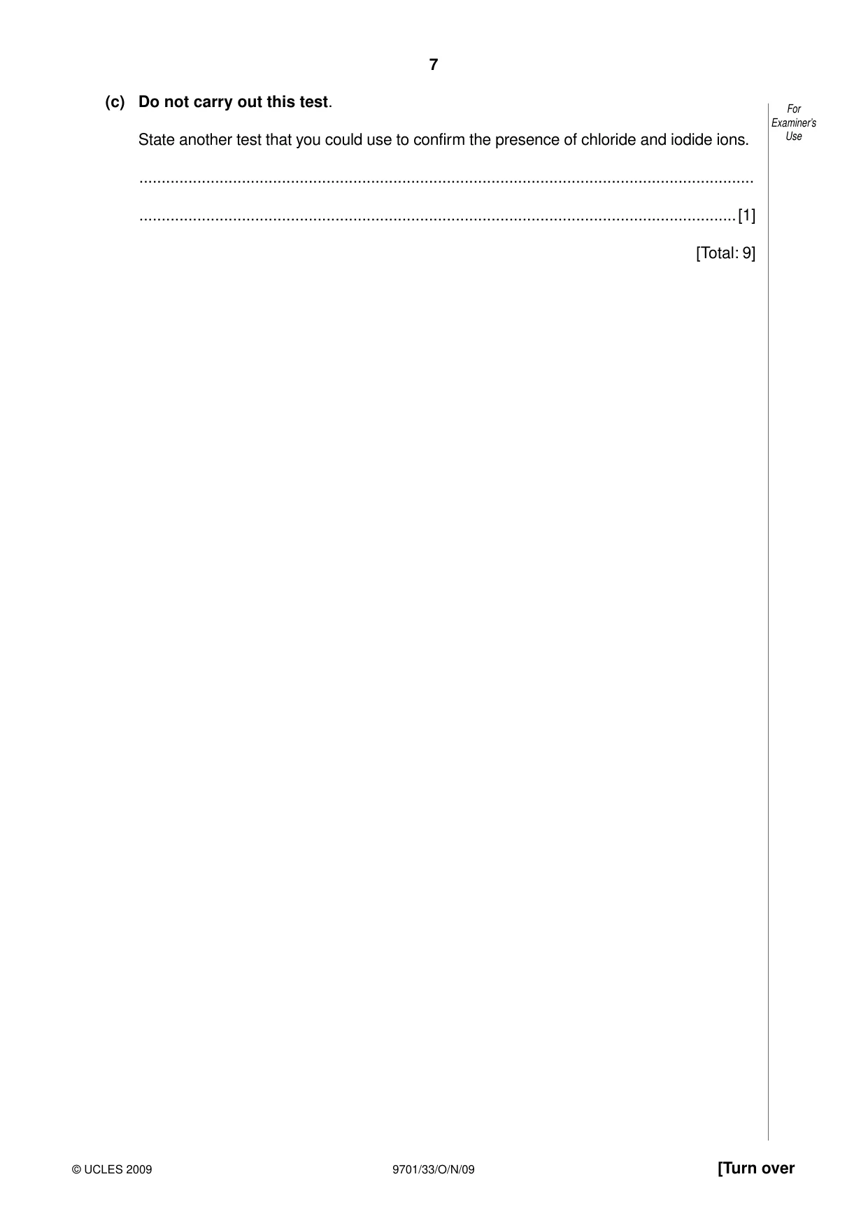 Cambridge A Level Chemistry 9701 2009 Oct/Nov Paper 3 · Variant 3 question paper, page 7 of 12