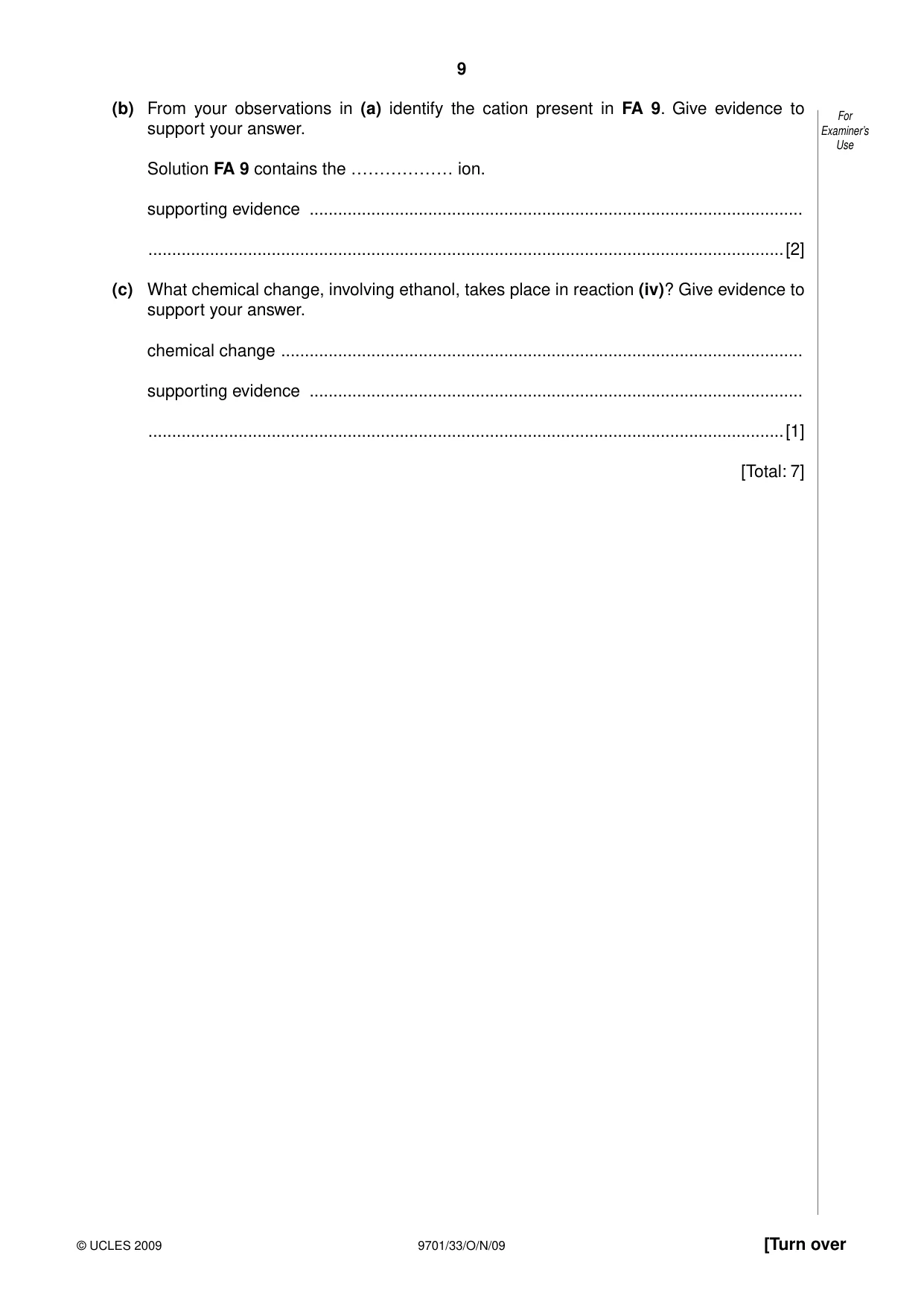 Cambridge A Level Chemistry 9701 2009 Oct/Nov Paper 3 · Variant 3 question paper, page 9 of 12