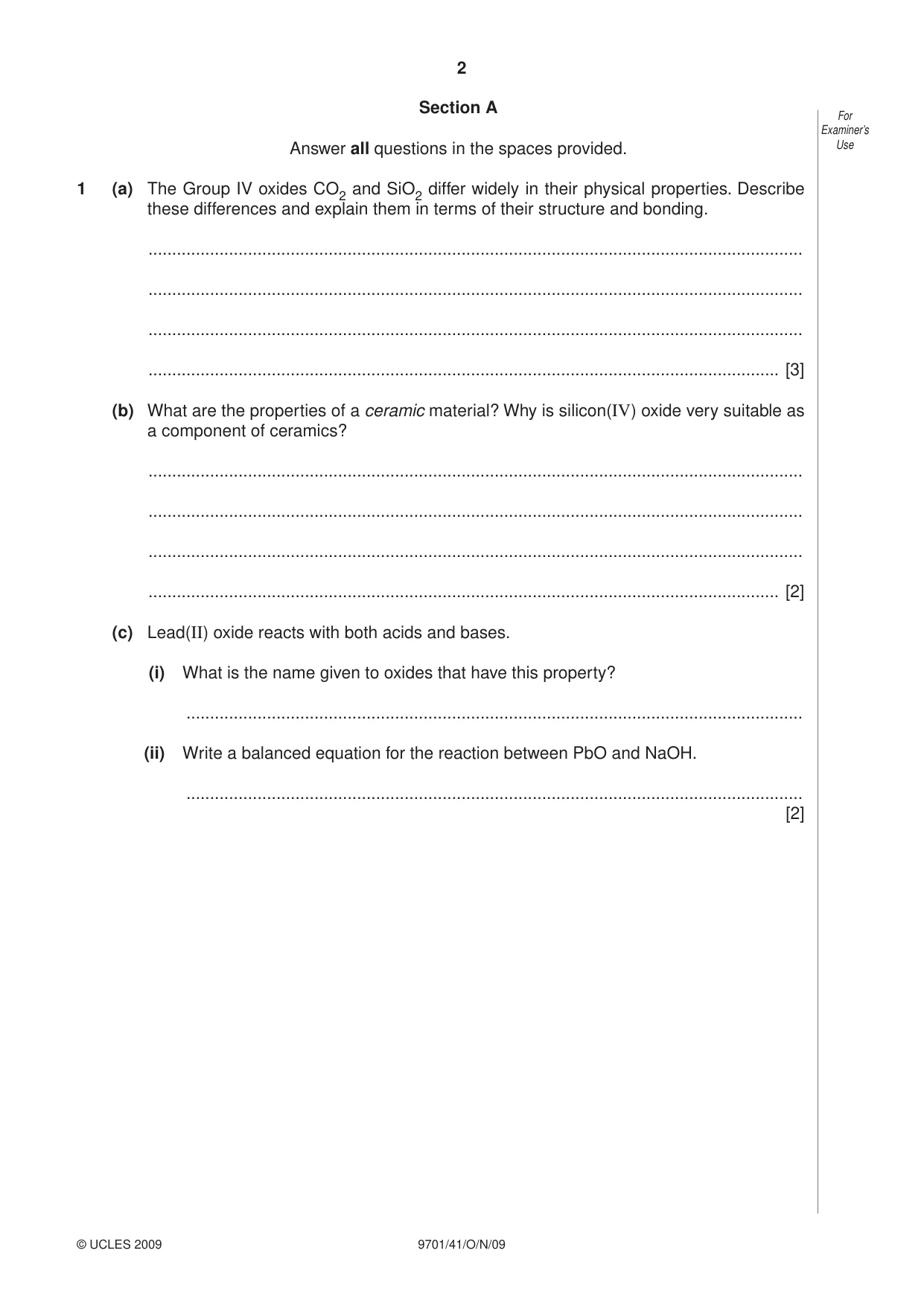 Cambridge A Level Chemistry 9701 2009 Oct/Nov Paper 4 · Variant 1 question paper, page 2 of 20