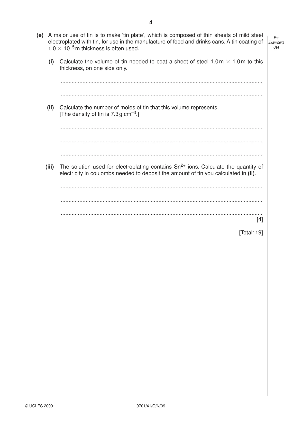 Cambridge A Level Chemistry 9701 2009 Oct/Nov Paper 4 · Variant 1 question paper, page 4 of 20