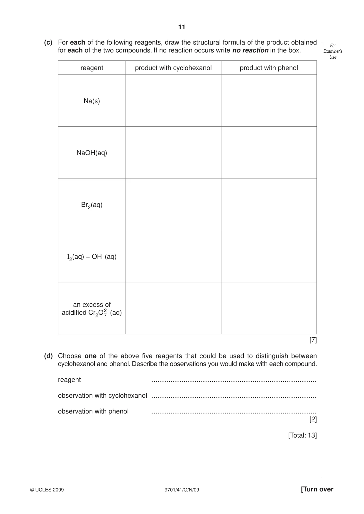 Cambridge A Level Chemistry 9701 2009 Oct/Nov Paper 4 · Variant 1 question paper, page 11 of 20