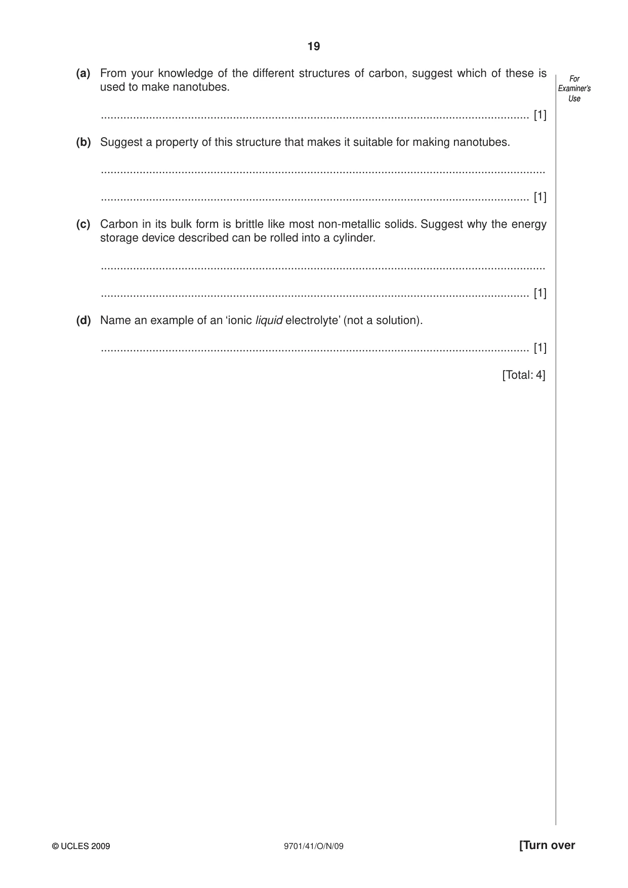 Cambridge A Level Chemistry 9701 2009 Oct/Nov Paper 4 · Variant 1 question paper, page 19 of 20
