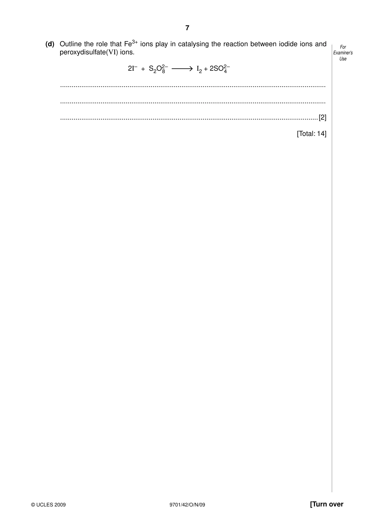 Cambridge A Level Chemistry 9701 2009 Oct/Nov Paper 4 · Variant 2 question paper, page 7 of 24