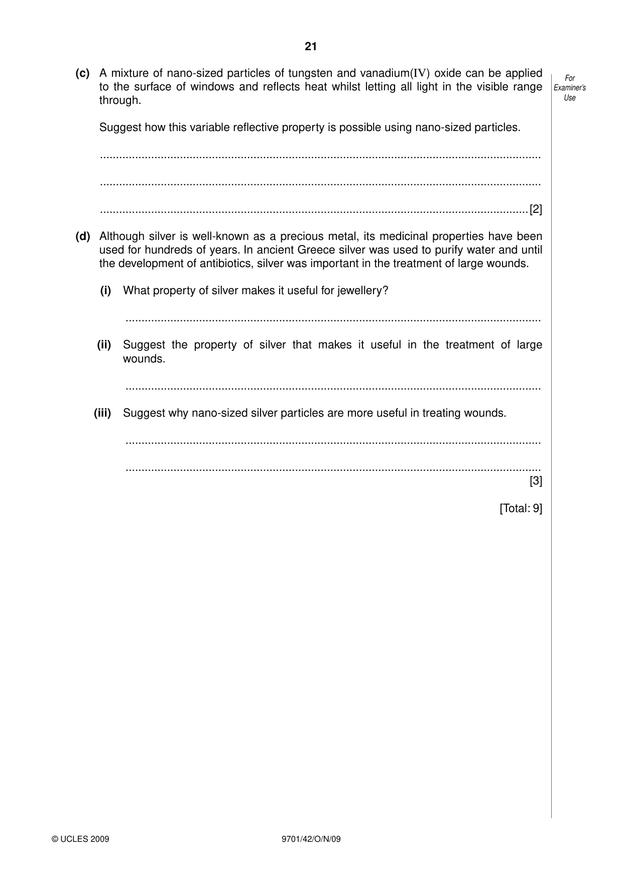 Cambridge A Level Chemistry 9701 2009 Oct/Nov Paper 4 · Variant 2 question paper, page 21 of 24