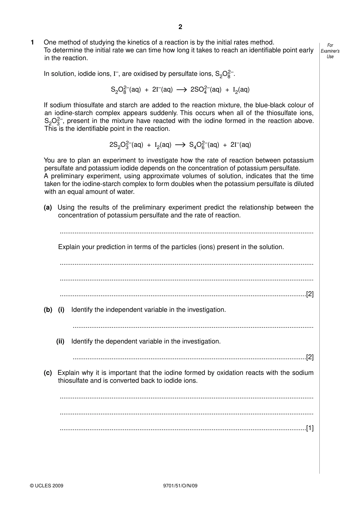 Cambridge A Level Chemistry 9701 2009 Oct/Nov Paper 5 · Variant 1 question paper, page 2 of 12