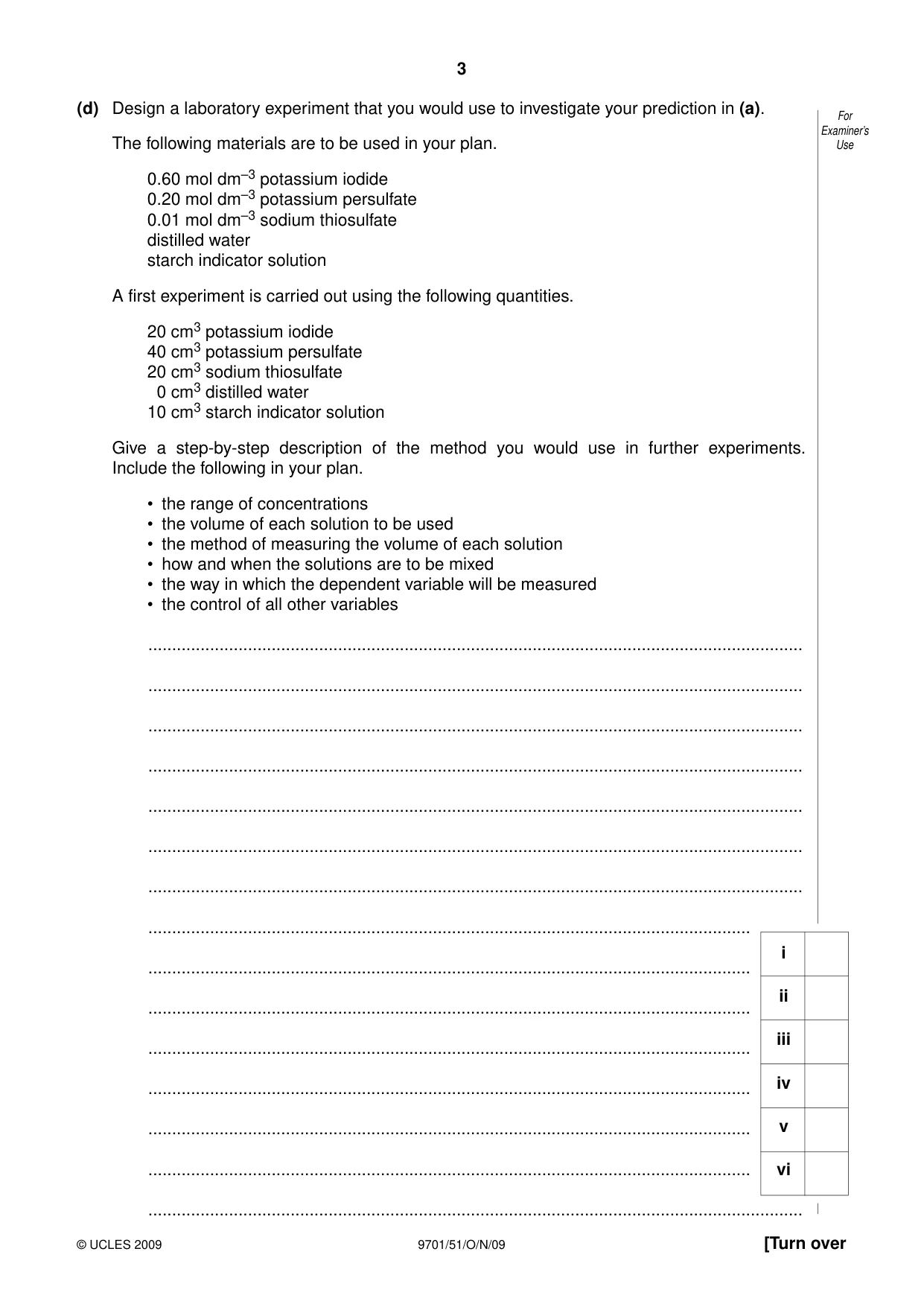Cambridge A Level Chemistry 9701 2009 Oct/Nov Paper 5 · Variant 1 question paper, page 3 of 12