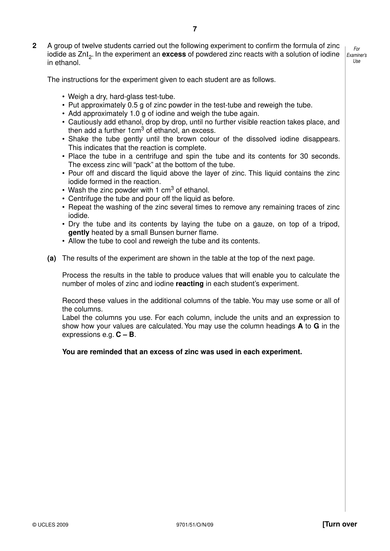 Cambridge A Level Chemistry 9701 2009 Oct/Nov Paper 5 · Variant 1 question paper, page 7 of 12