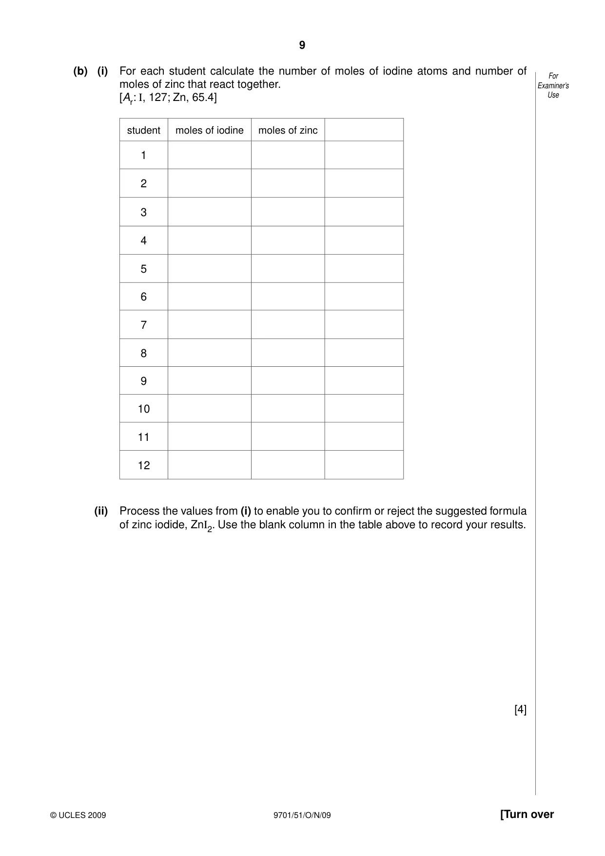 Cambridge A Level Chemistry 9701 2009 Oct/Nov Paper 5 · Variant 1 question paper, page 9 of 12