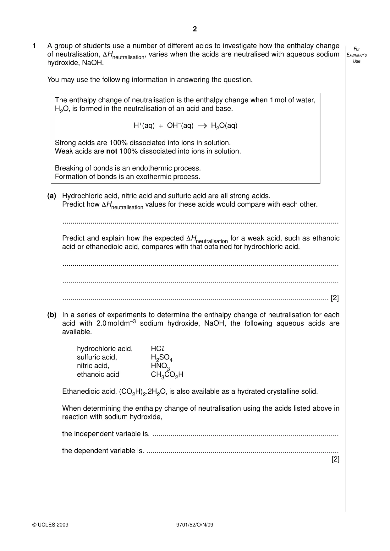Cambridge A Level Chemistry 9701 2009 Oct/Nov Paper 5 · Variant 2 question paper, page 2 of 12