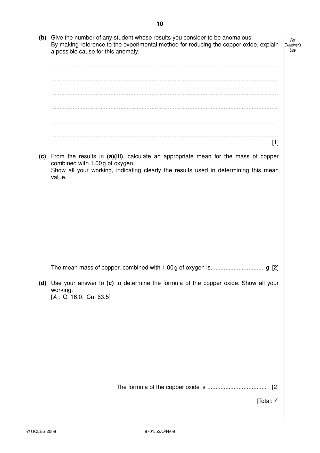 Cambridge A Level Chemistry 9701 2009 Oct/Nov Paper 5 · Variant 2 question paper, page 10 of 12
