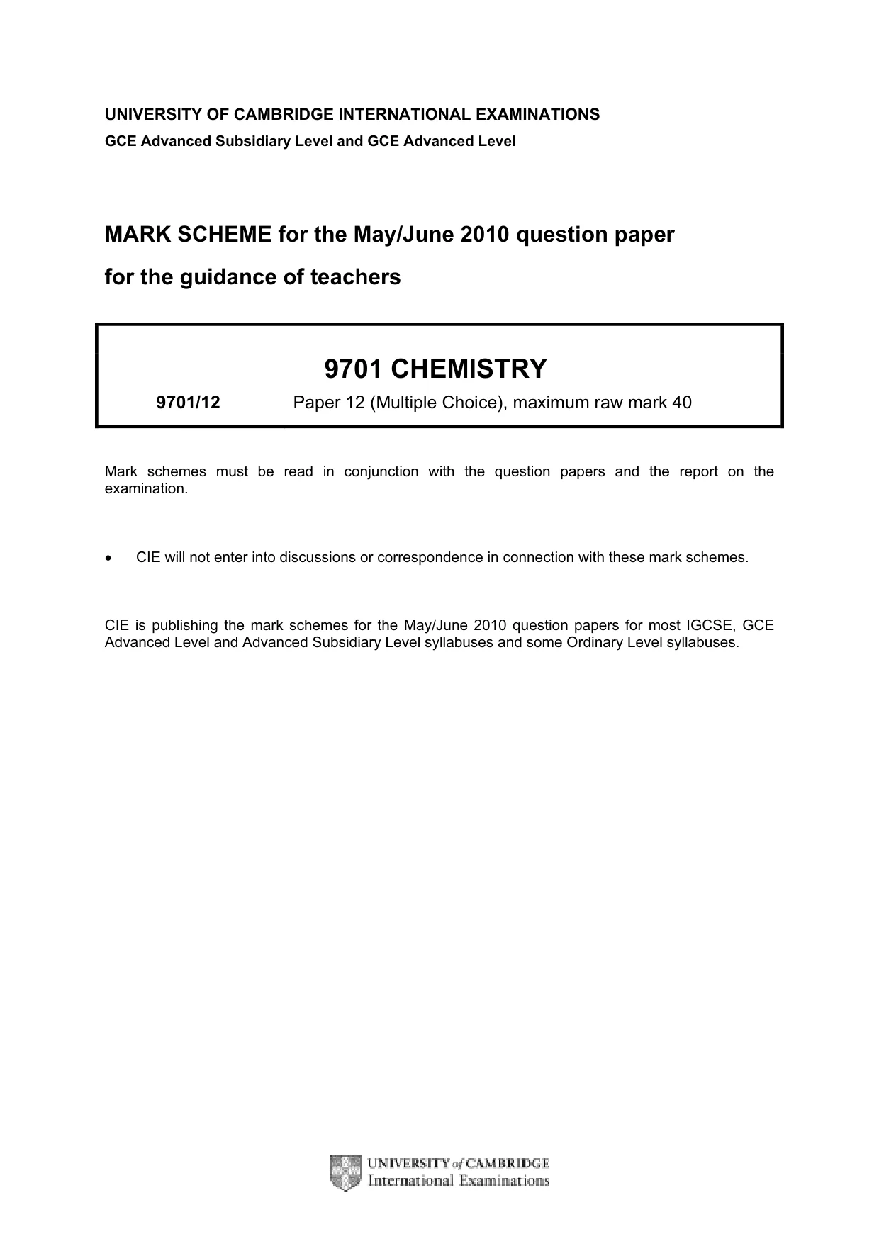 Mark scheme, page 1 of 2