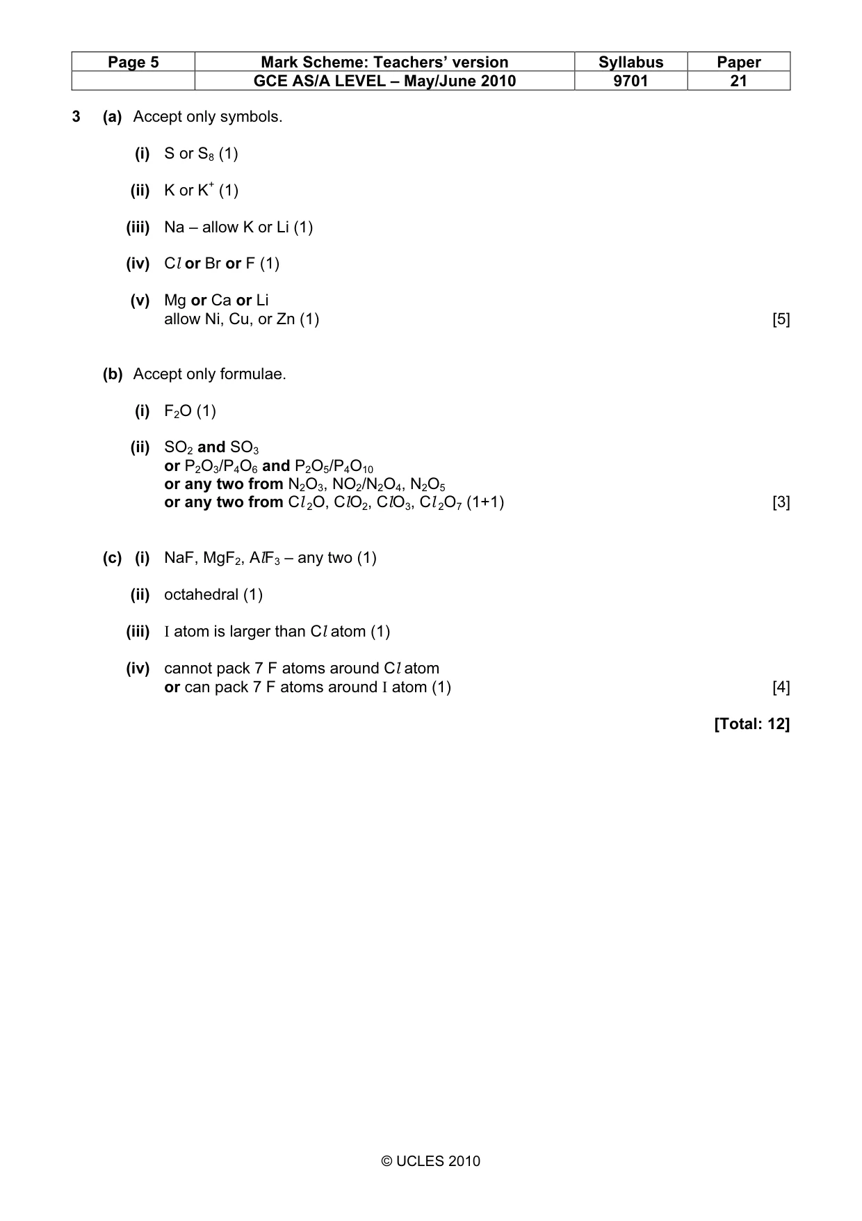 Mark scheme, page 5 of 8