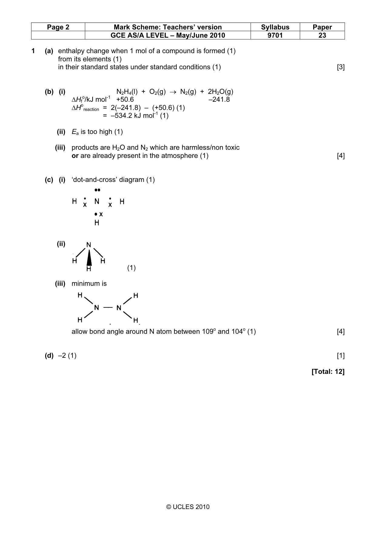 Mark scheme, page 2 of 5