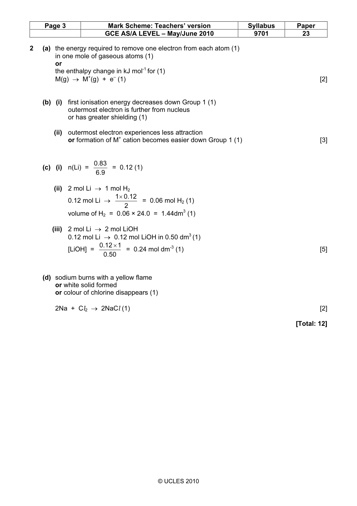 Mark scheme, page 3 of 5