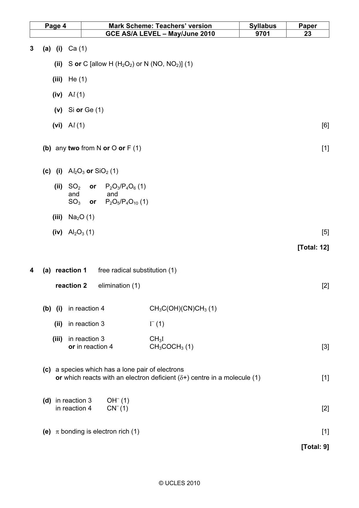Mark scheme, page 4 of 5