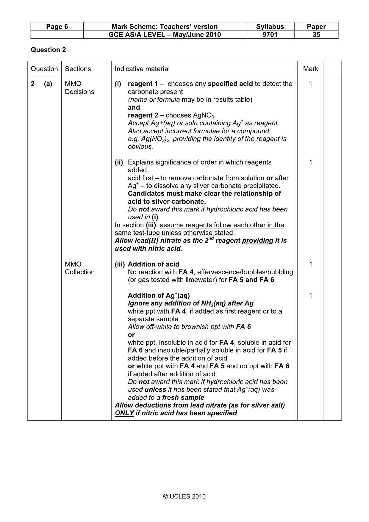 Mark scheme, page 6 of 8