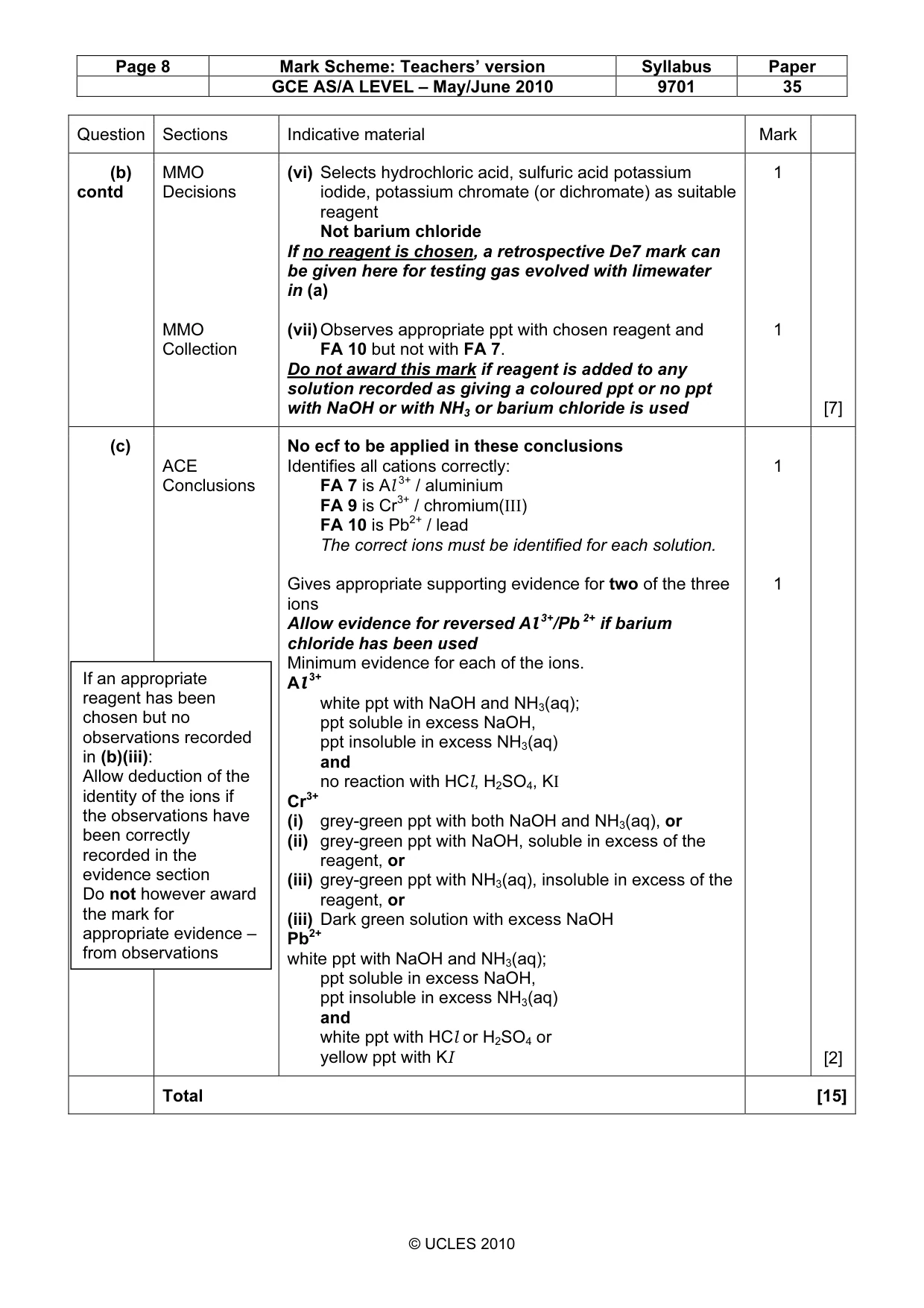 Mark scheme, page 8 of 8