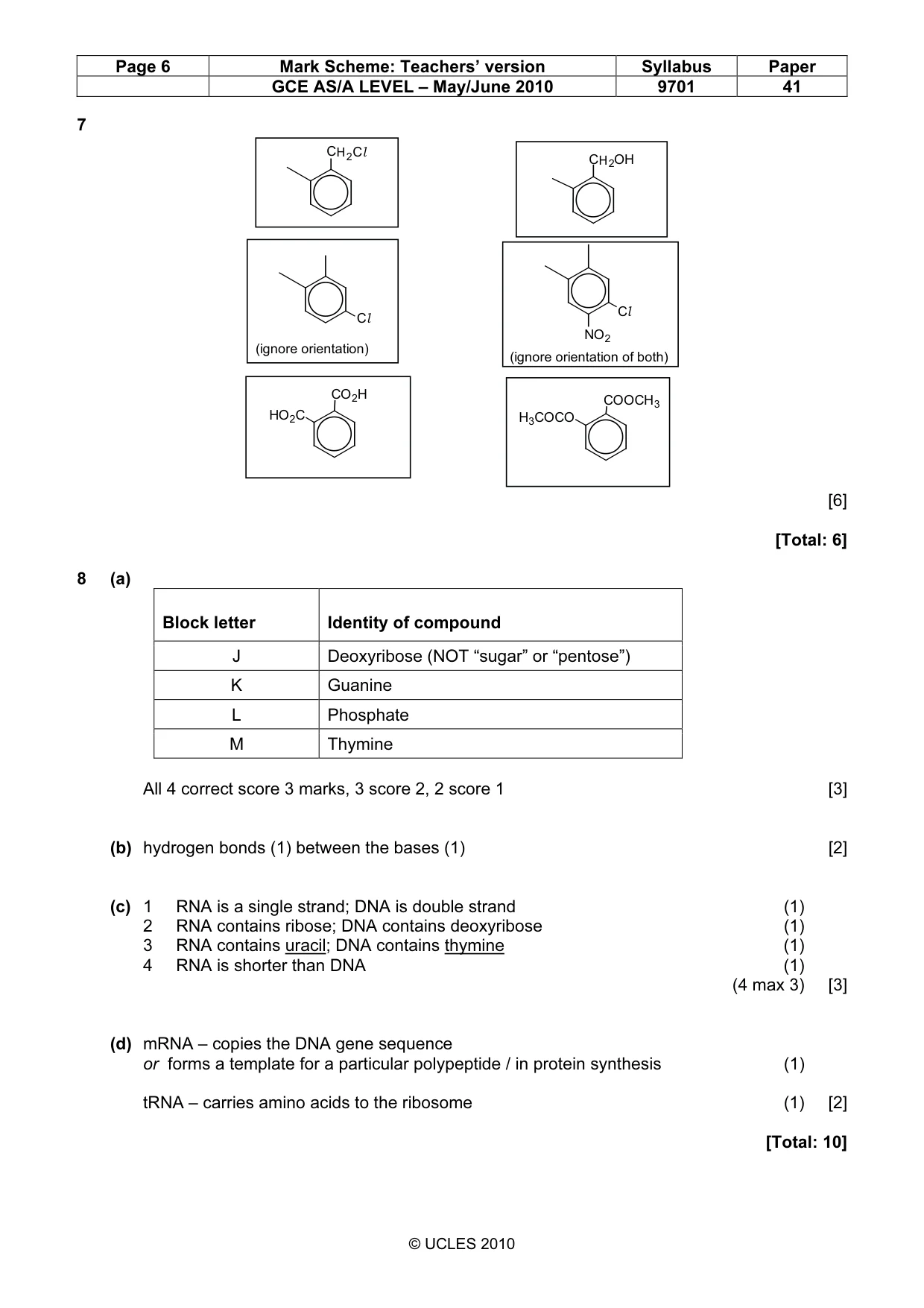 Mark scheme, page 6 of 8