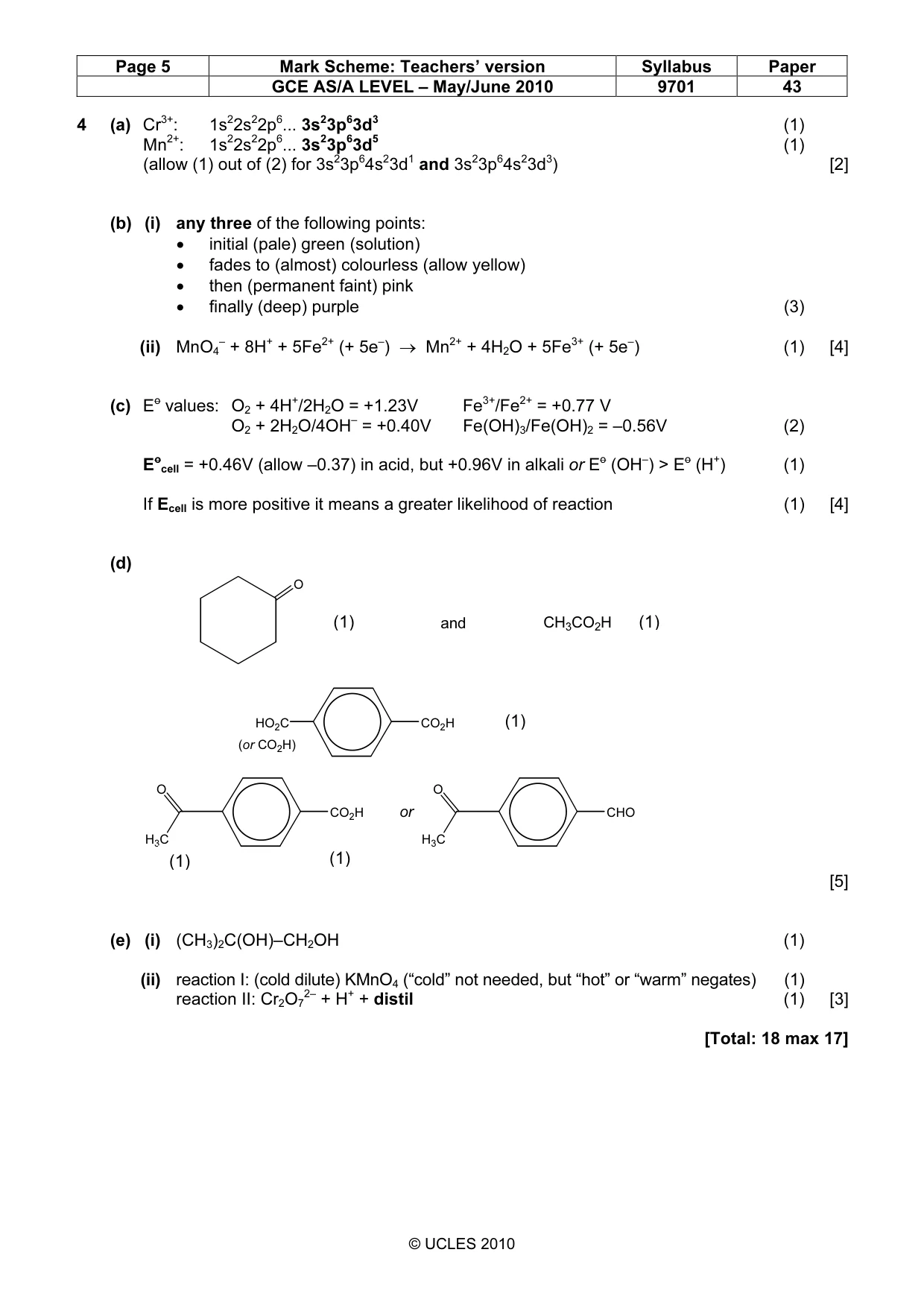 Mark scheme, page 5 of 9
