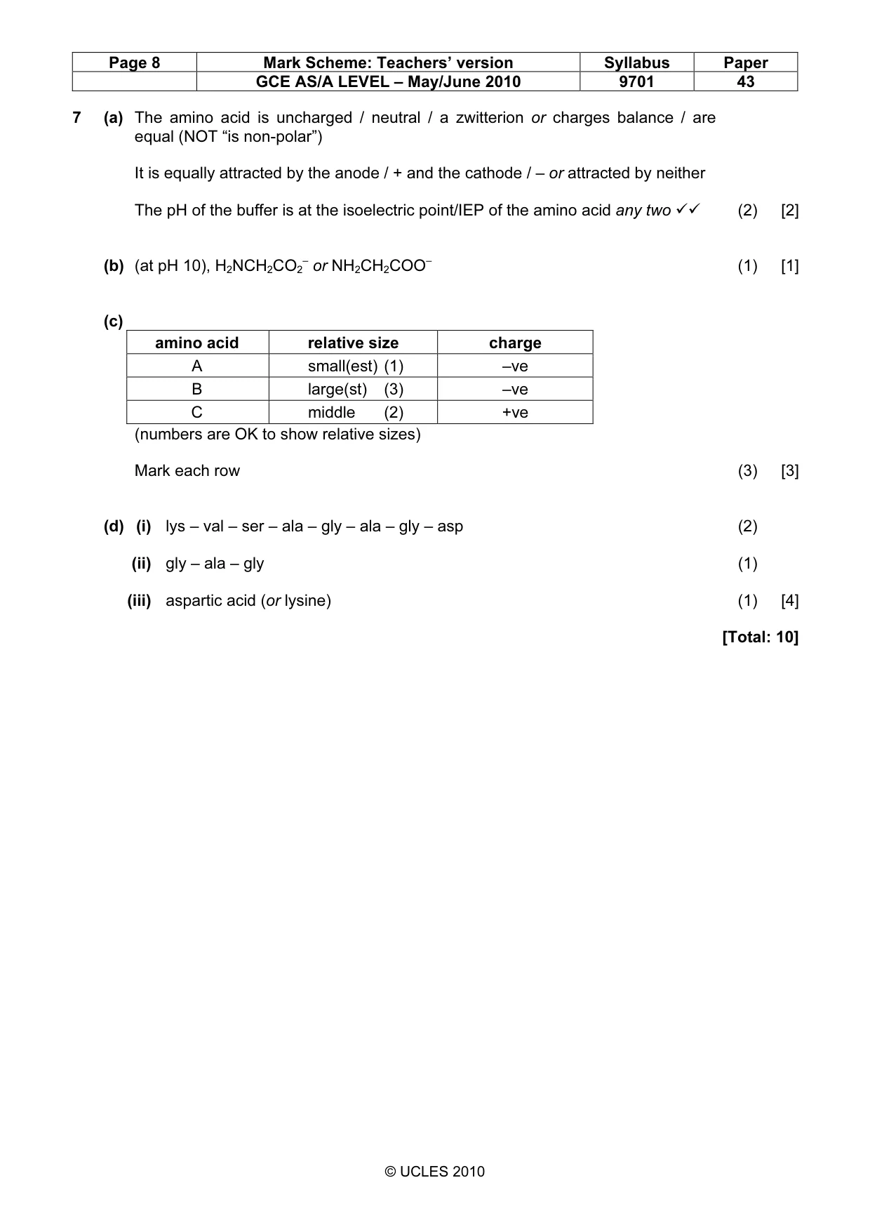 Mark scheme, page 8 of 9
