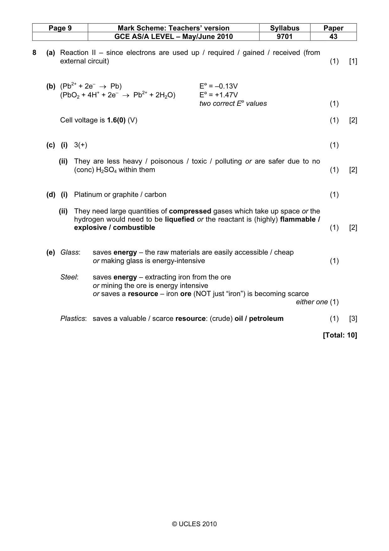 Mark scheme, page 9 of 9