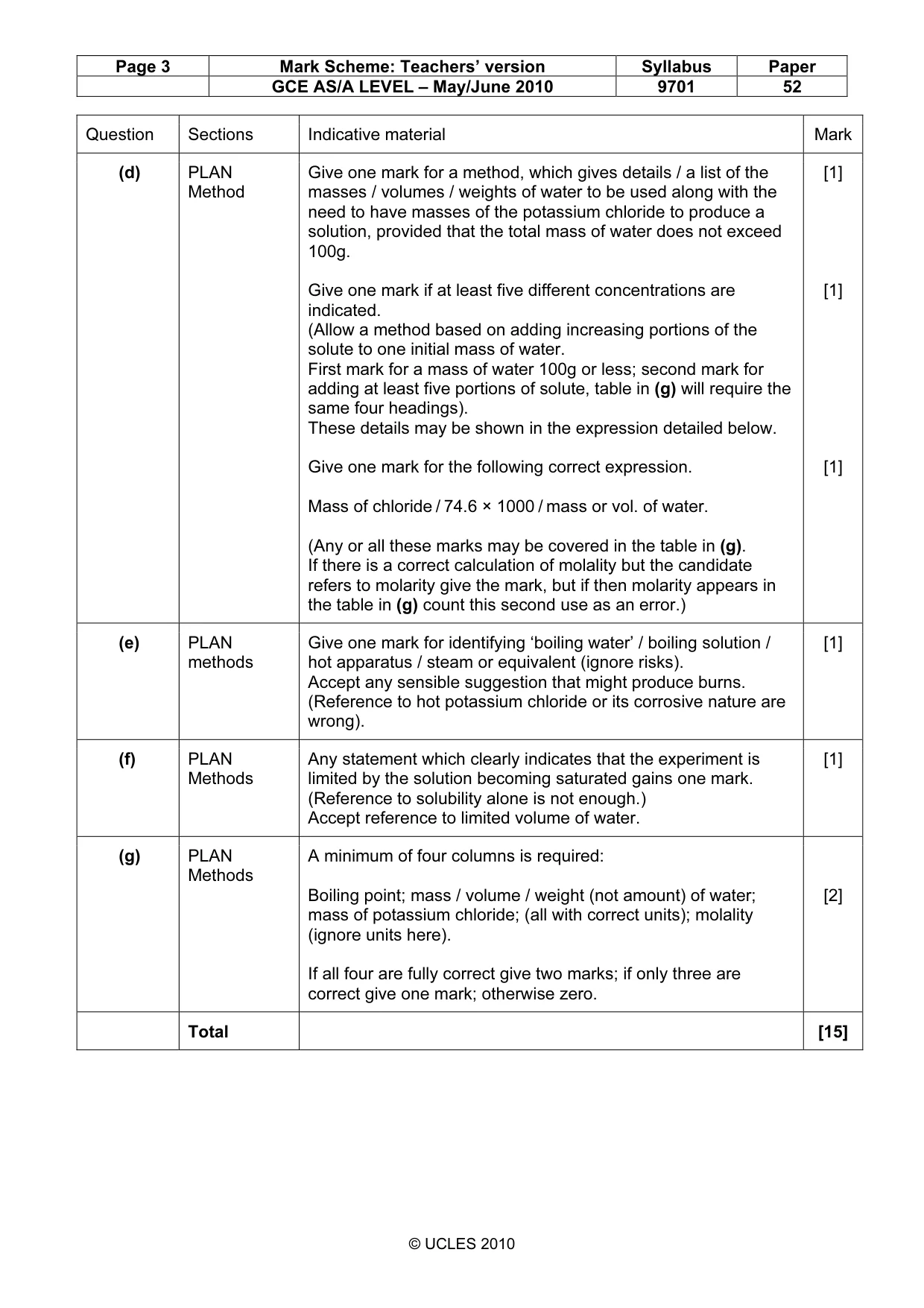 Mark scheme, page 3 of 5