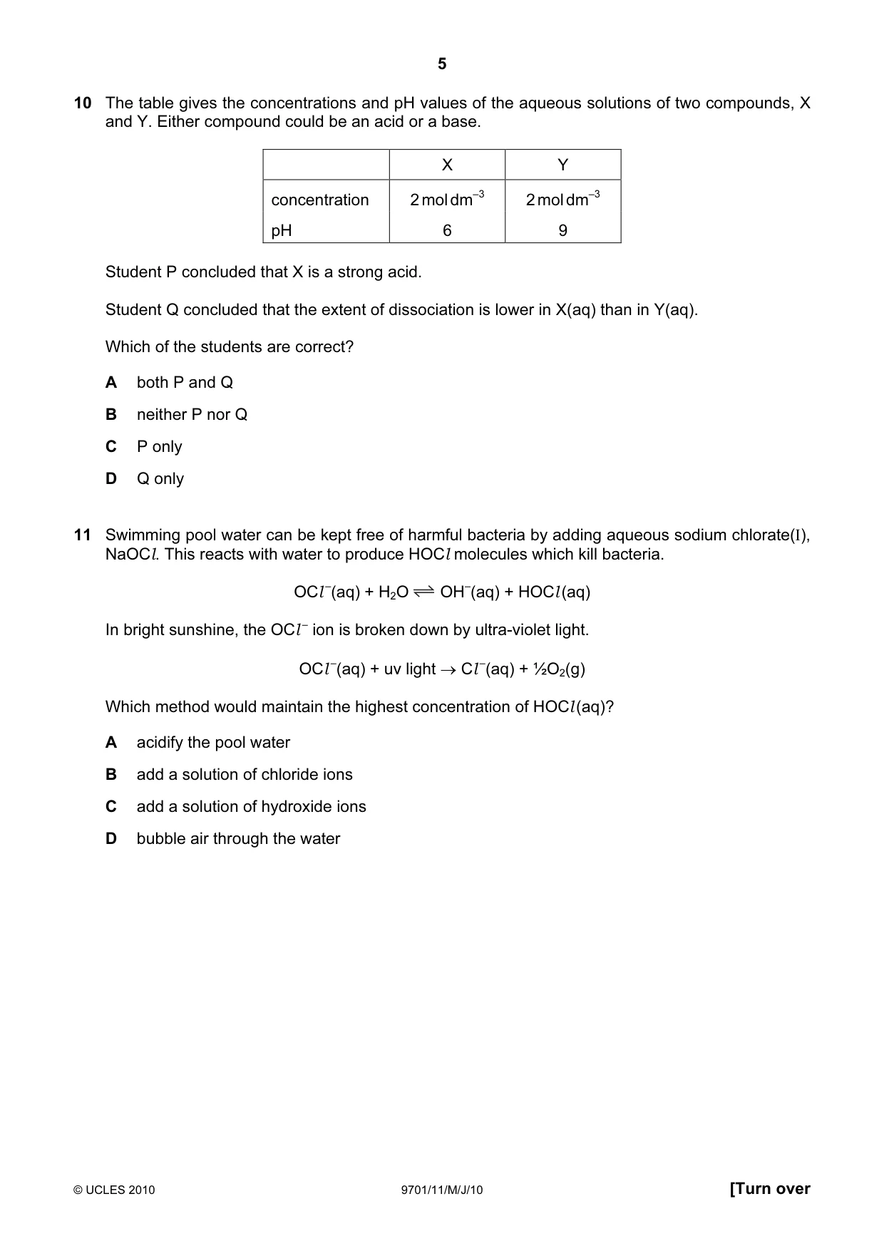 Cambridge A Level Chemistry 9701 2010 May/June Paper 1 · Variant 1 question paper, page 5 of 16
