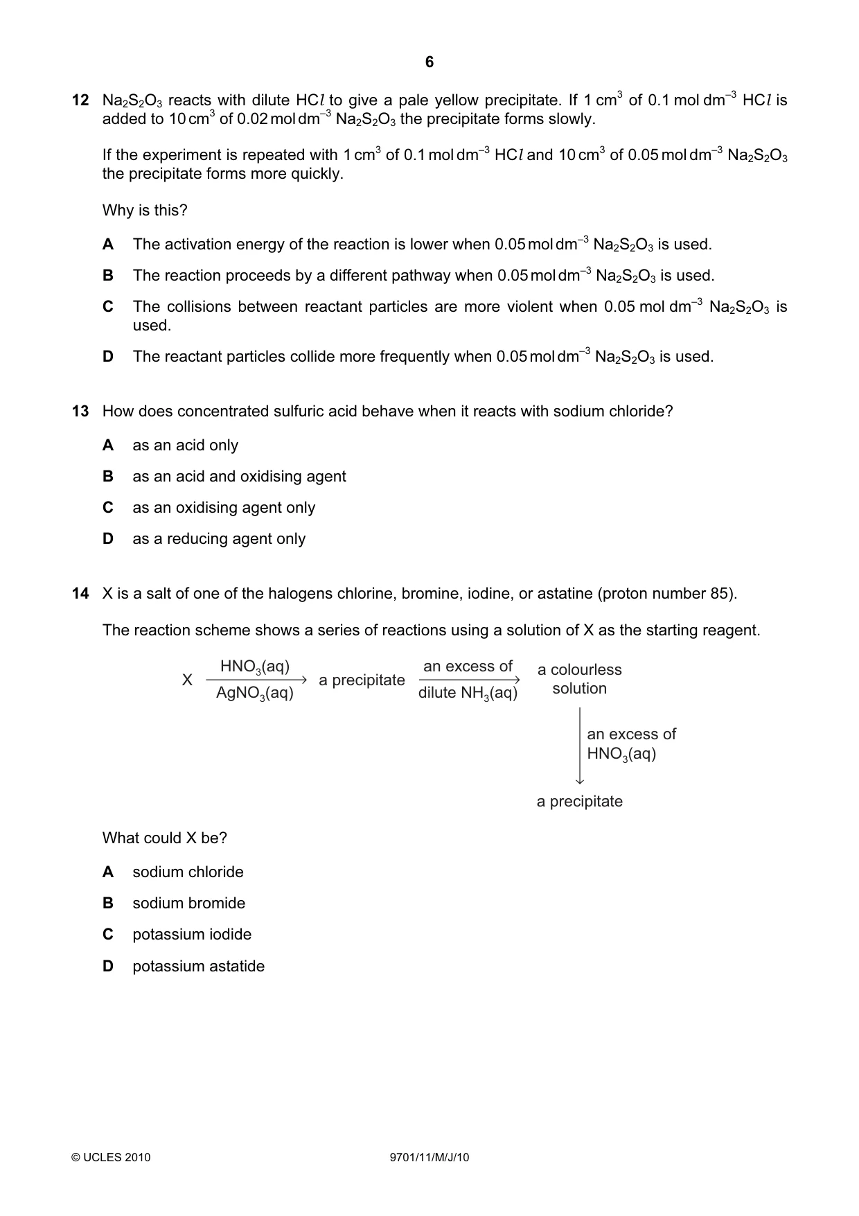 Cambridge A Level Chemistry 9701 2010 May/June Paper 1 · Variant 1 question paper, page 6 of 16
