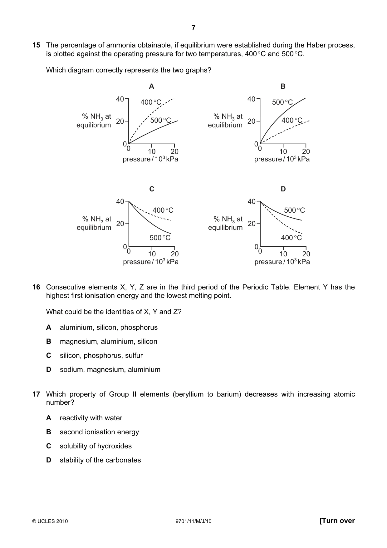 Cambridge A Level Chemistry 9701 2010 May/June Paper 1 · Variant 1 question paper, page 7 of 16