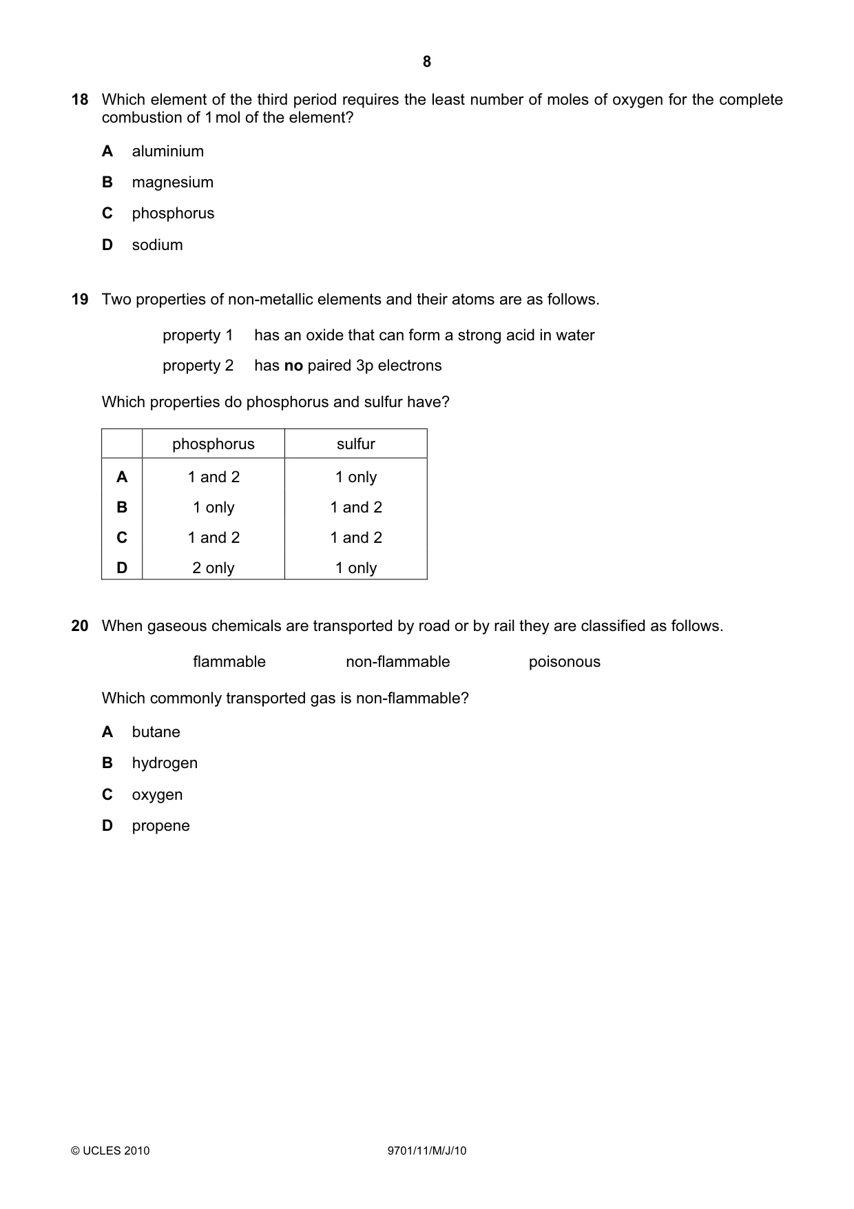 Cambridge A Level Chemistry 9701 2010 May/June Paper 1 · Variant 1 question paper, page 8 of 16