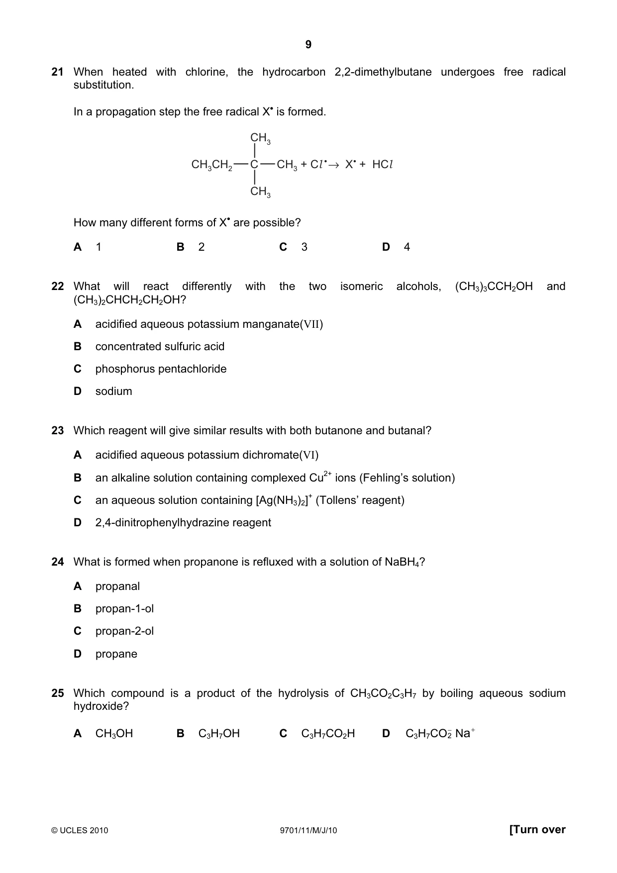Cambridge A Level Chemistry 9701 2010 May/June Paper 1 · Variant 1 question paper, page 9 of 16