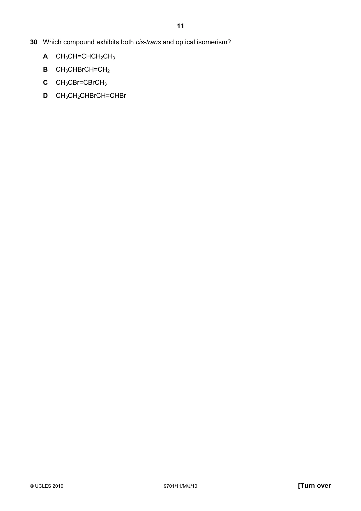 Cambridge A Level Chemistry 9701 2010 May/June Paper 1 · Variant 1 question paper, page 11 of 16
