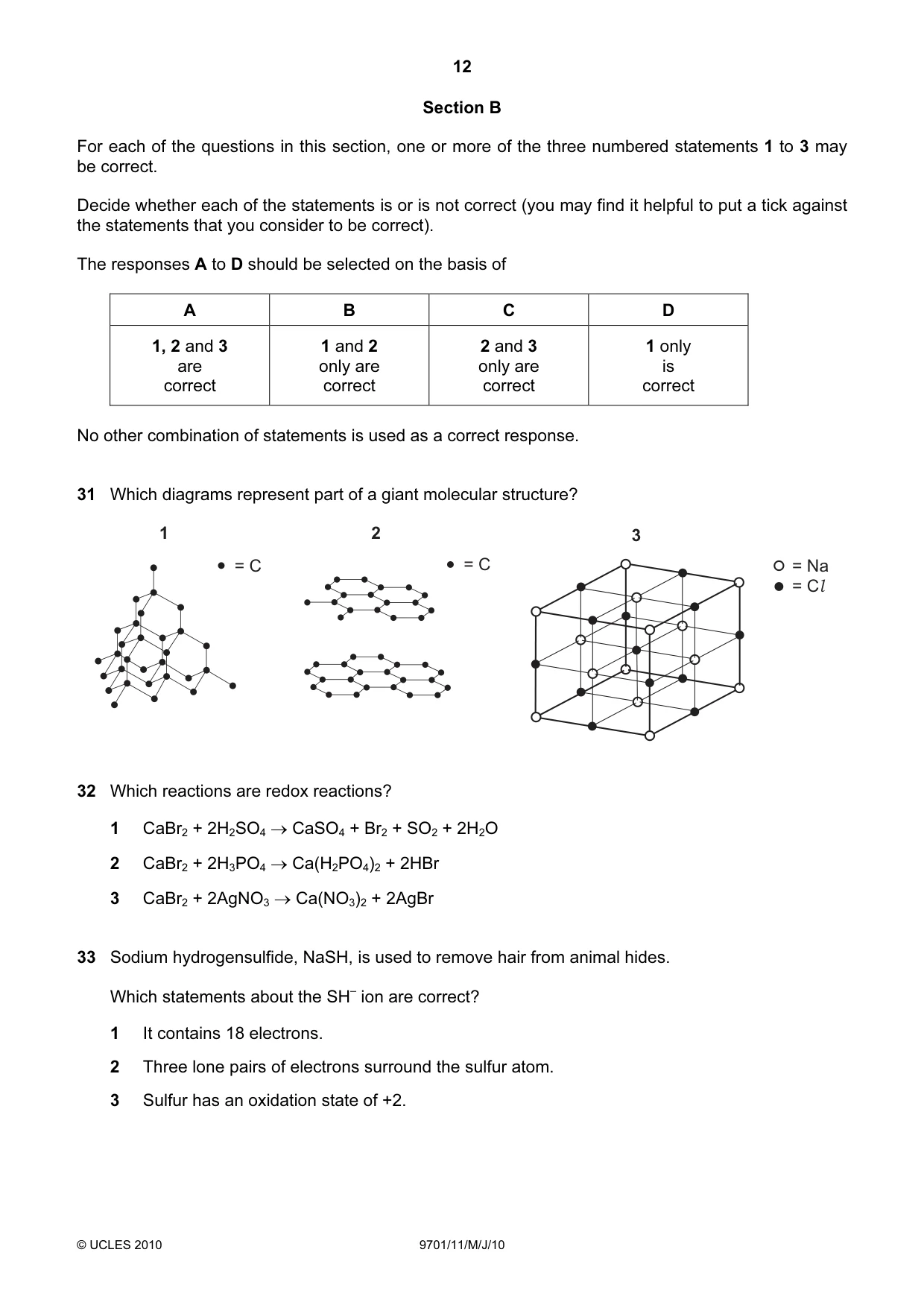 Cambridge A Level Chemistry 9701 2010 May/June Paper 1 · Variant 1 question paper, page 12 of 16