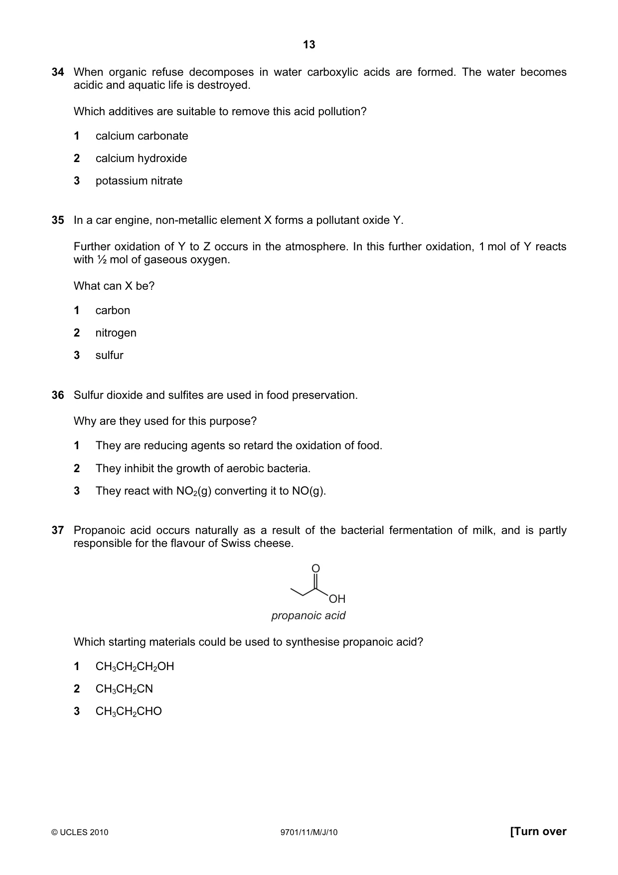 Cambridge A Level Chemistry 9701 2010 May/June Paper 1 · Variant 1 question paper, page 13 of 16