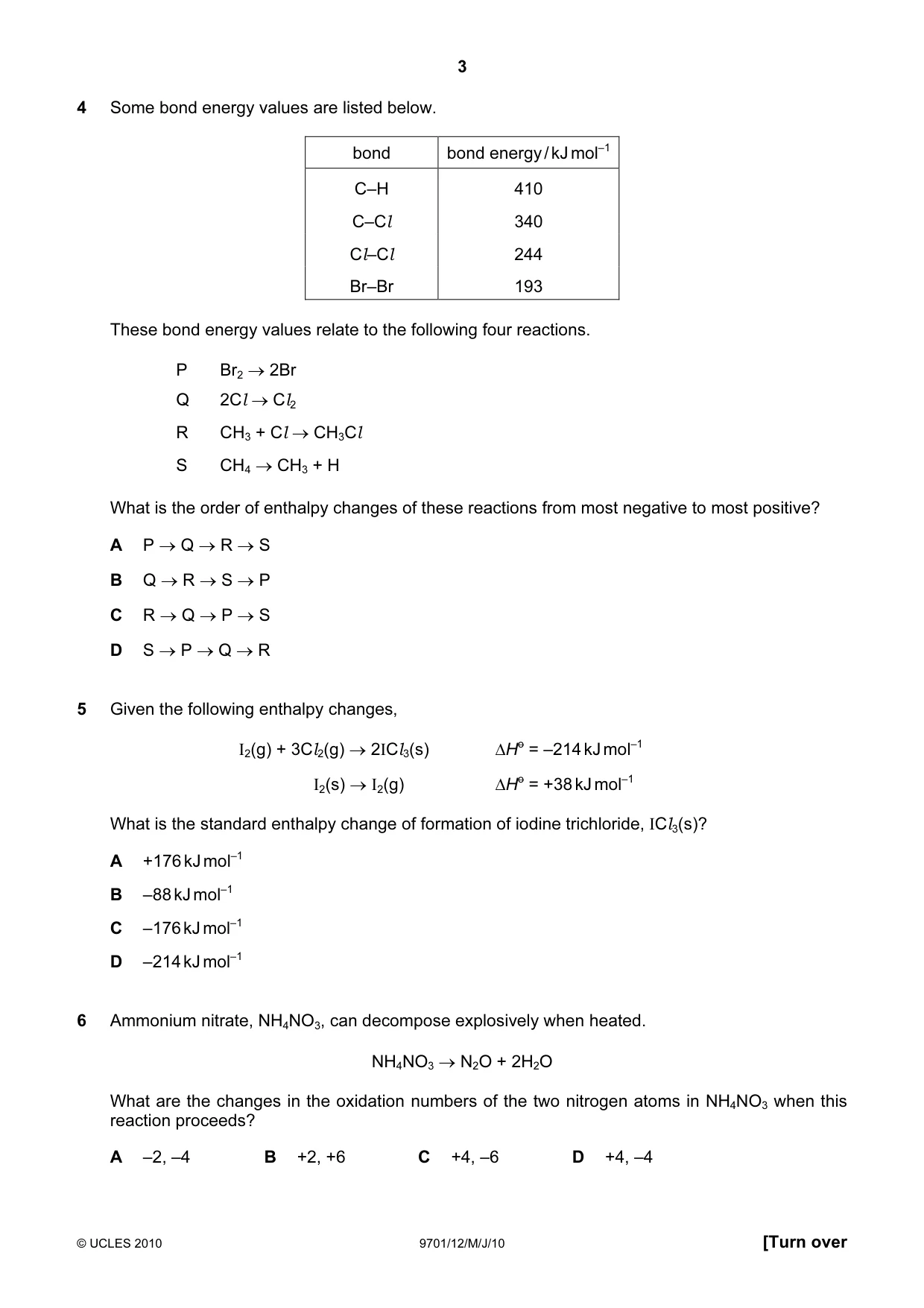 Cambridge A Level Chemistry 9701 2010 May/June Paper 1 · Variant 2 question paper, page 3 of 16