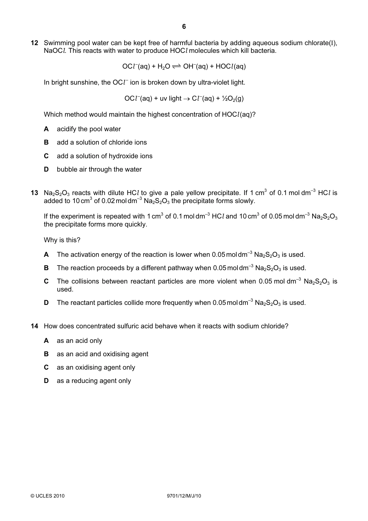 Cambridge A Level Chemistry 9701 2010 May/June Paper 1 · Variant 2 question paper, page 6 of 16