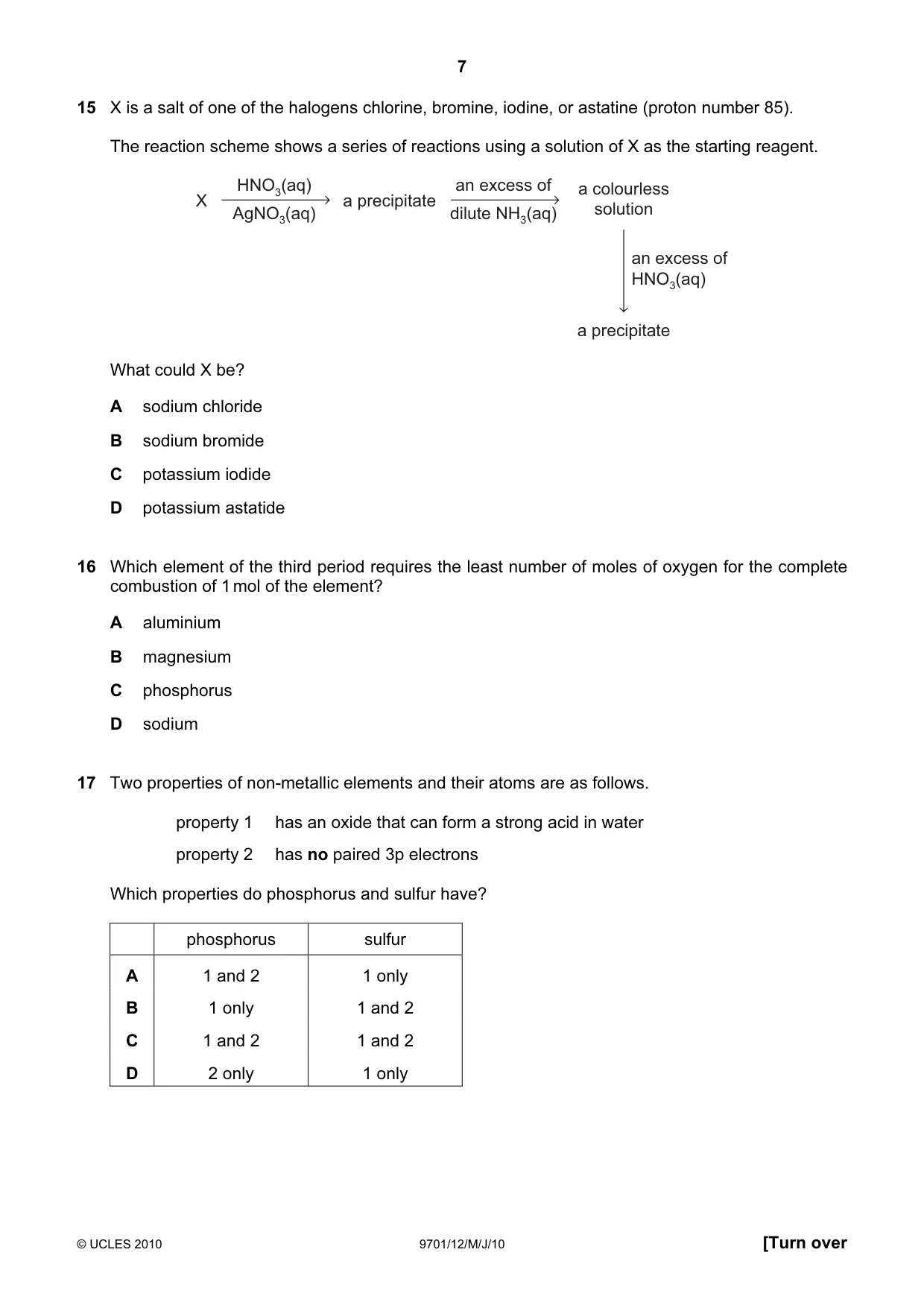 Cambridge A Level Chemistry 9701 2010 May/June Paper 1 · Variant 2 question paper, page 7 of 16