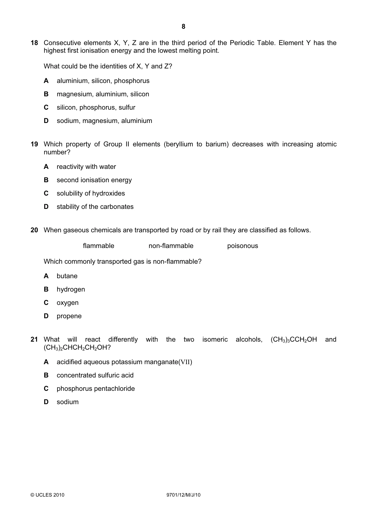 Cambridge A Level Chemistry 9701 2010 May/June Paper 1 · Variant 2 question paper, page 8 of 16