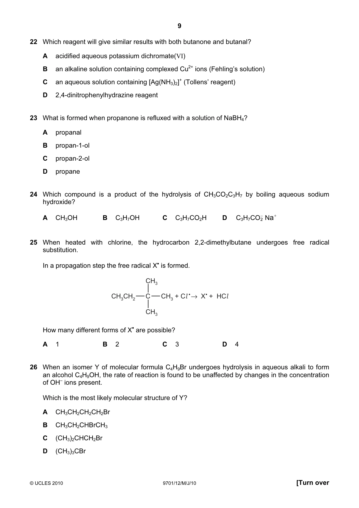 Cambridge A Level Chemistry 9701 2010 May/June Paper 1 · Variant 2 question paper, page 9 of 16