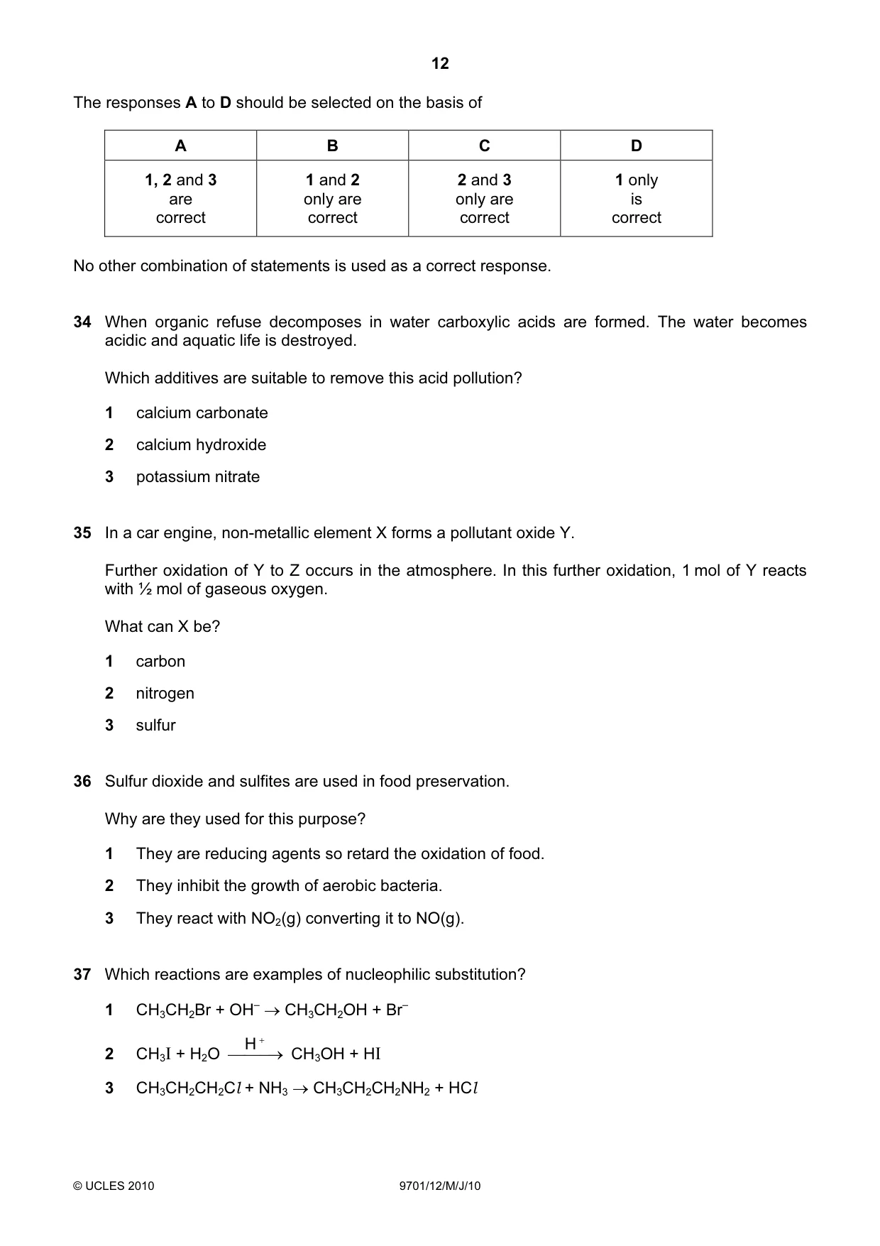 Cambridge A Level Chemistry 9701 2010 May/June Paper 1 · Variant 2 question paper, page 12 of 16
